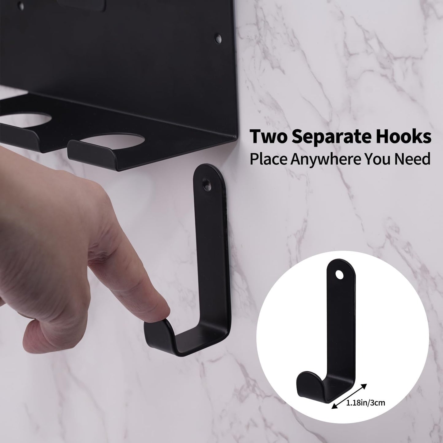 Hot Tools Organizer Wall Mount, Hair Tool Organizer, Hair Dryer Holder Wall Mounted for Blow Dryer, Curling Iron Black Curling Iron Holder 3 in 1 Modern Storage with 3M Adhesive for Bathroom, Vanity