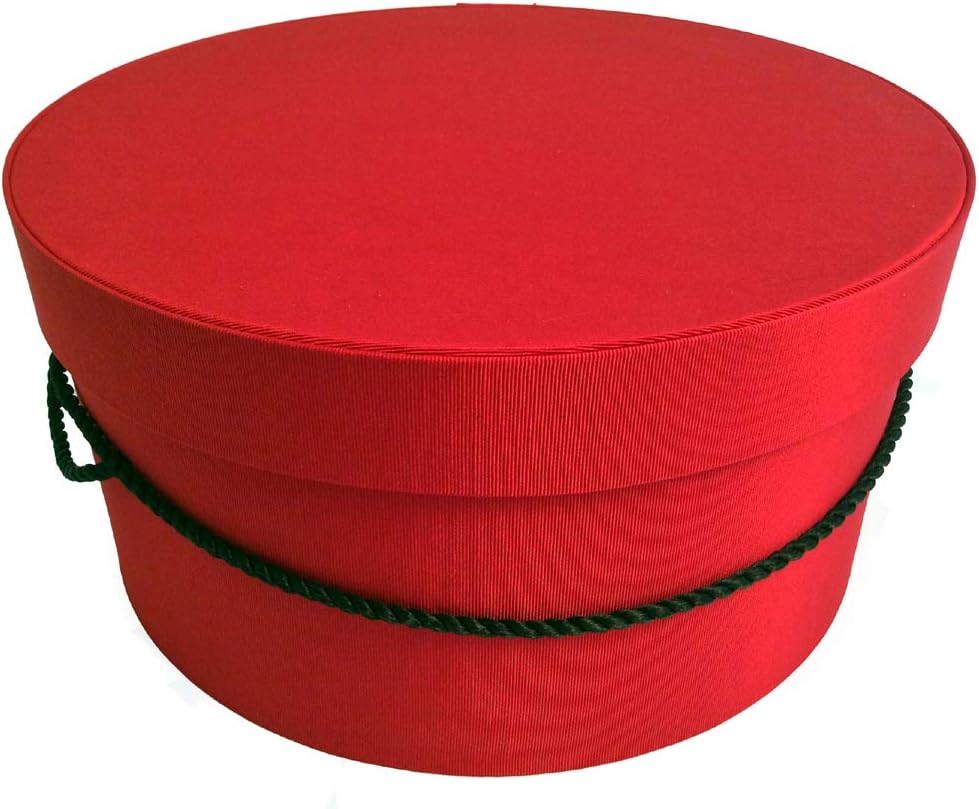 Sarah's Hat Boxes Classic Red Hat Box – 16.75" x 8.5" (Dia. x Ht.) Handmade in USA – Odorless Non-Toxic Adhesive, Cording Handle – Premium Storage for Hats & Accessories