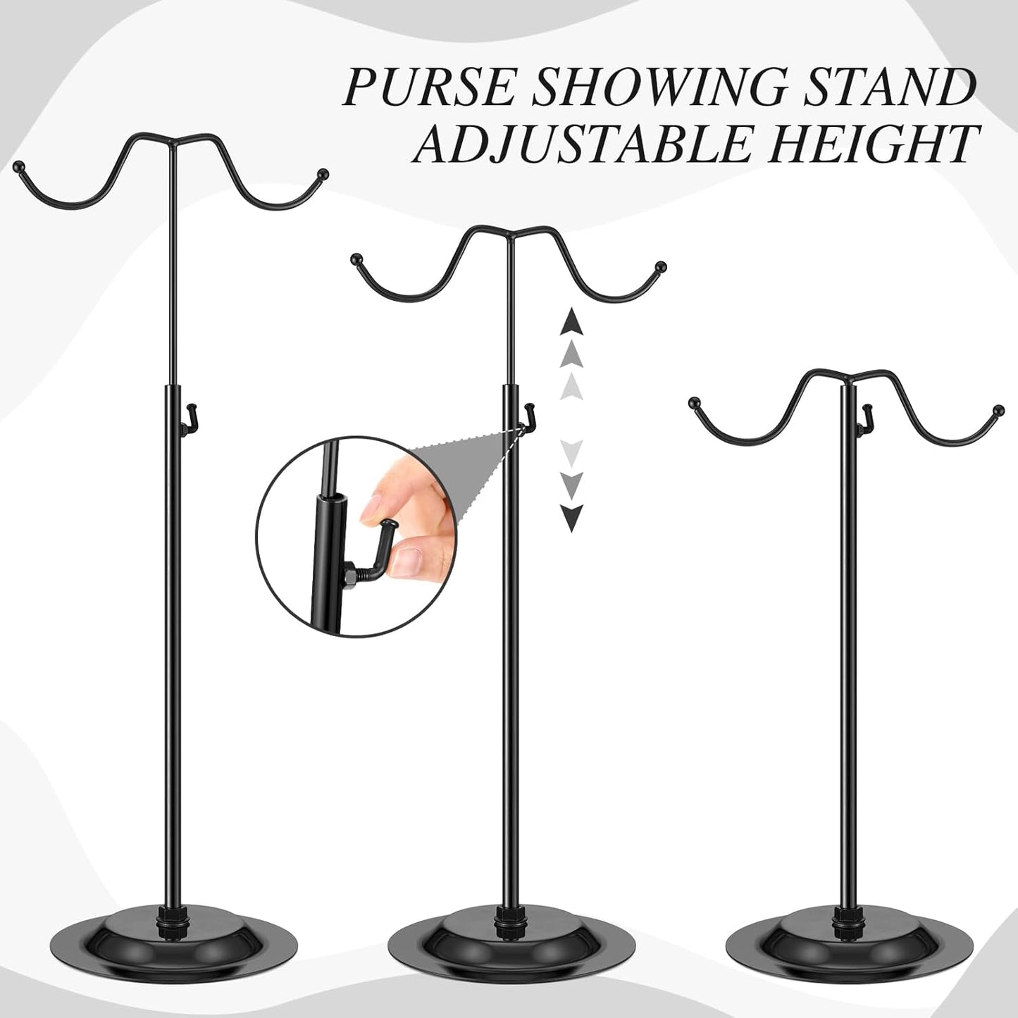 Weysat 10 Pcs Purse Holder Adjustable Handbag Display Stand Double Hook Metal Bag Hanger Jewelry Display Rack for Handbags Wig Hat Closet Boutique Tabletop Store Retail Use (Black)