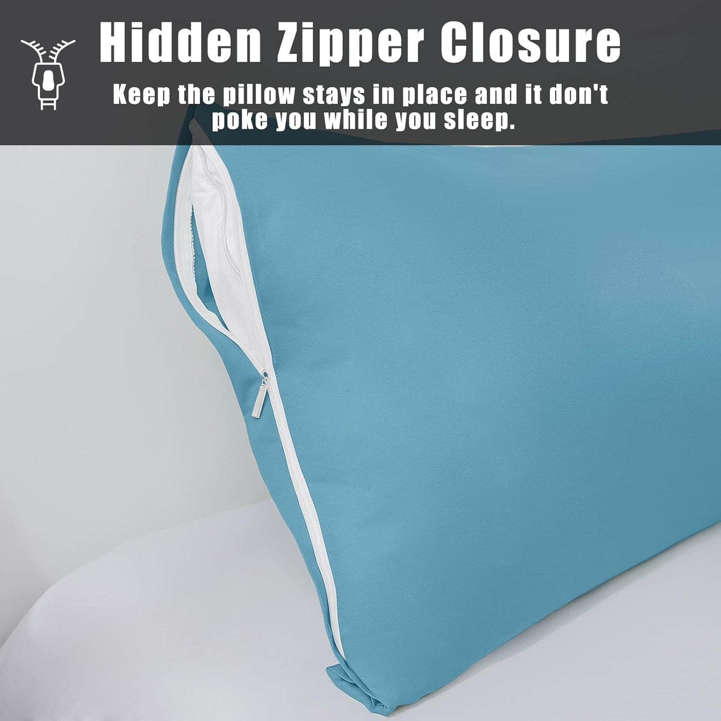 Body Cooling Pillow Cases Cover, Bamboo Rayon Body Pillowcases with Zipper Closure, Cool and Breathable Pillow Case for Hot Sleepers and Night Sweats, 20x54 inches, Blue