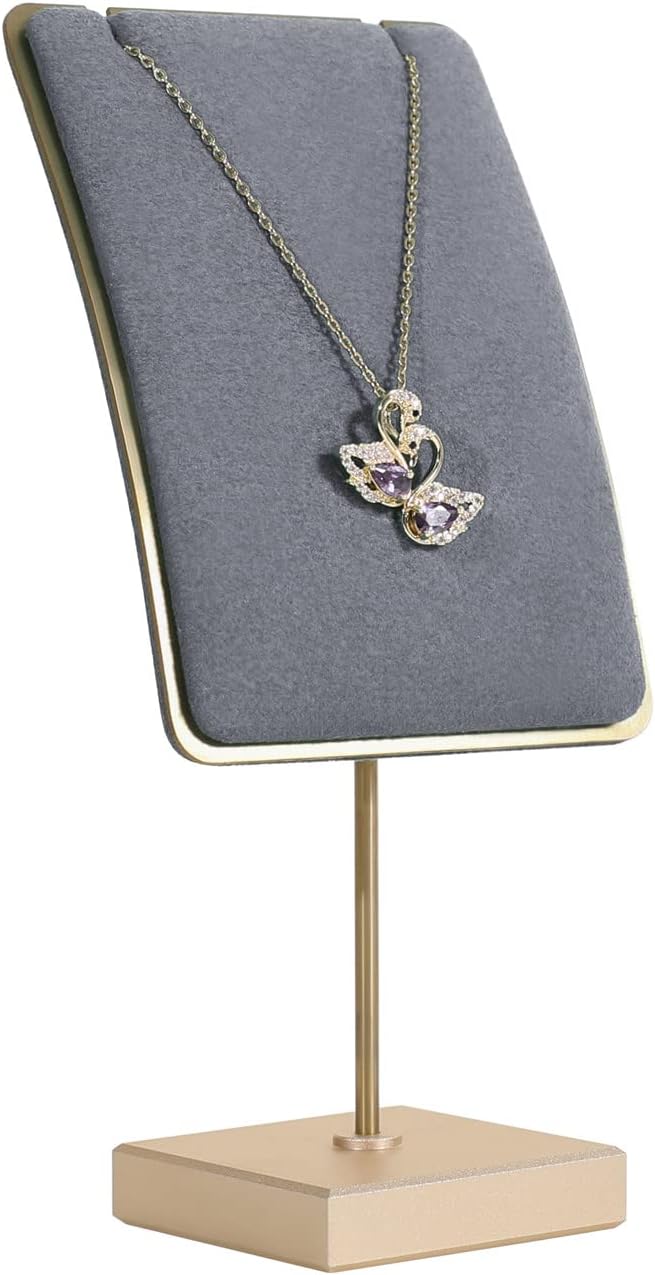 GemeShou Grey velvet necklace display stands for selling, small metal jewelry organizer necklaces storage for show【Grey】