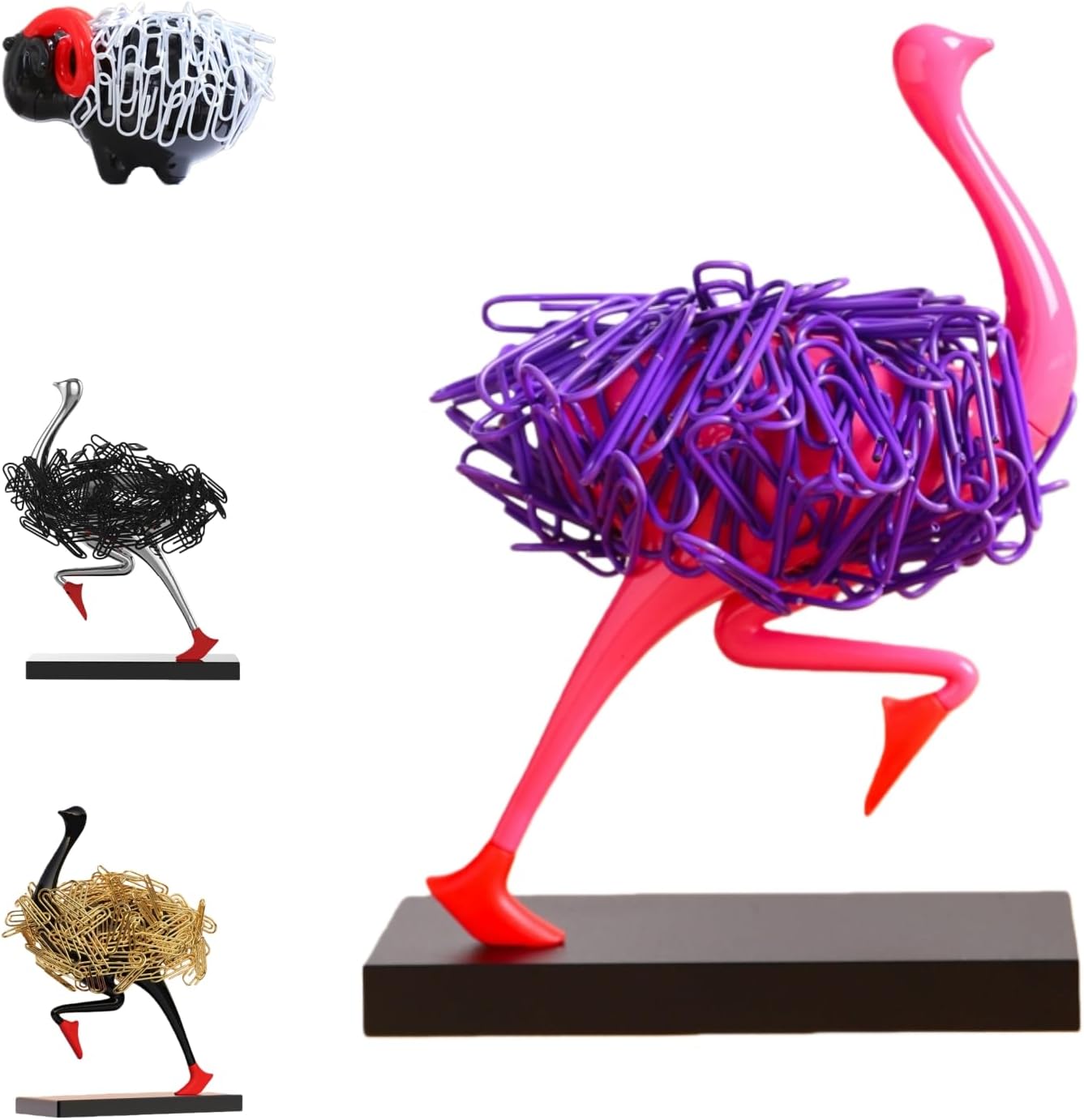 Running Ostrich Magnetic Paper Clip Holder and Jewelry Storage Organizer, for Paperclips, Staples, Push Pins, Hairclips, Decorative Desk Accessory for Home Office (Pink)