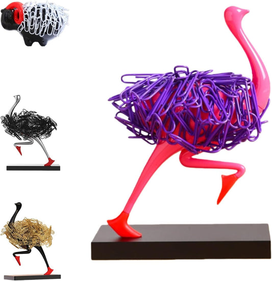 Running Ostrich Magnetic Paper Clip Holder and Jewelry Storage Organizer, for Paperclips, Staples, Push Pins, Hairclips, Decorative Desk Accessory for Home Office (Pink)