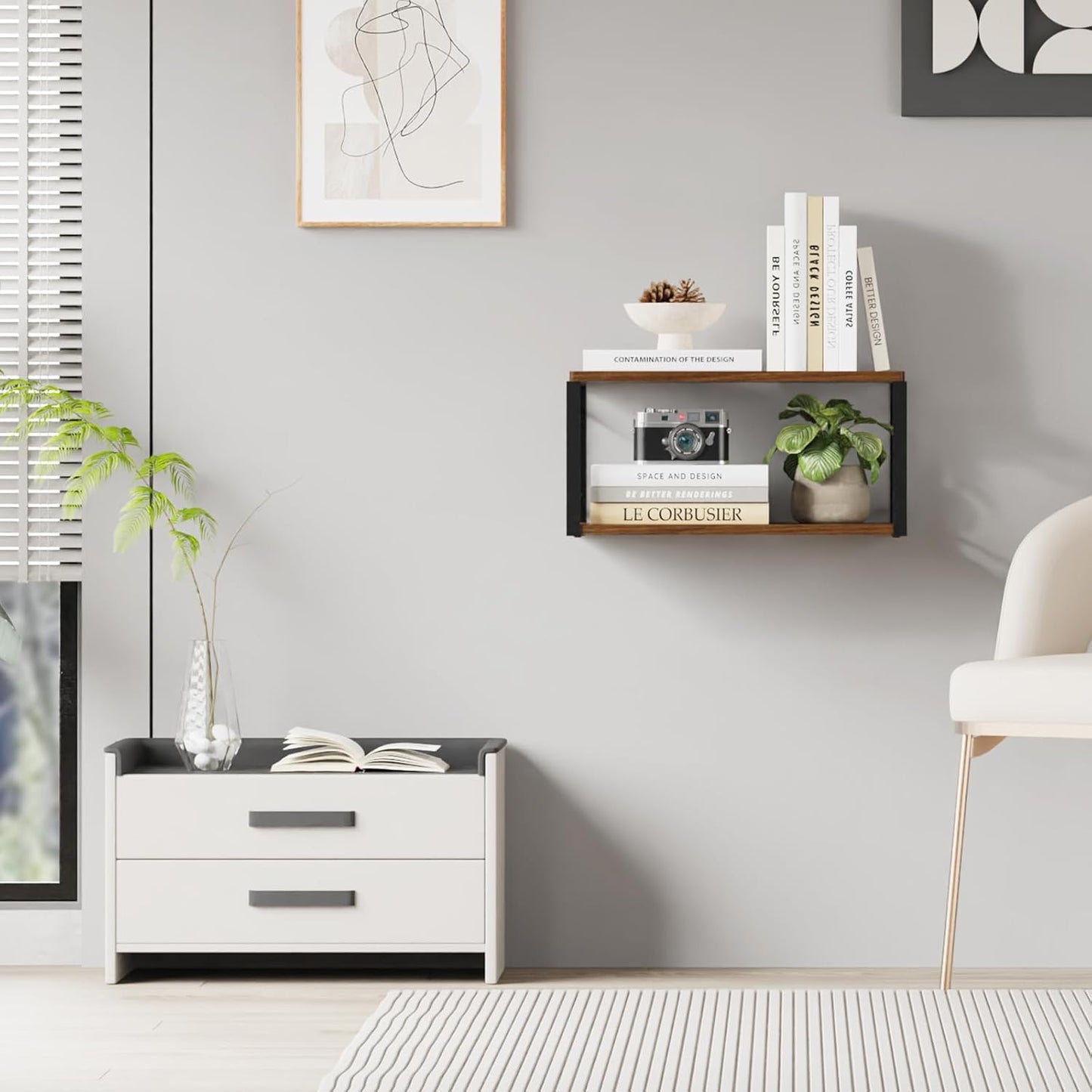 Floating Nightstand, Wood Bedside Shelf Wall Mounted Nightstand, Floating Bedside Table for Bedroom, Living Room, Bathroom, Kitchen, Office (Black)