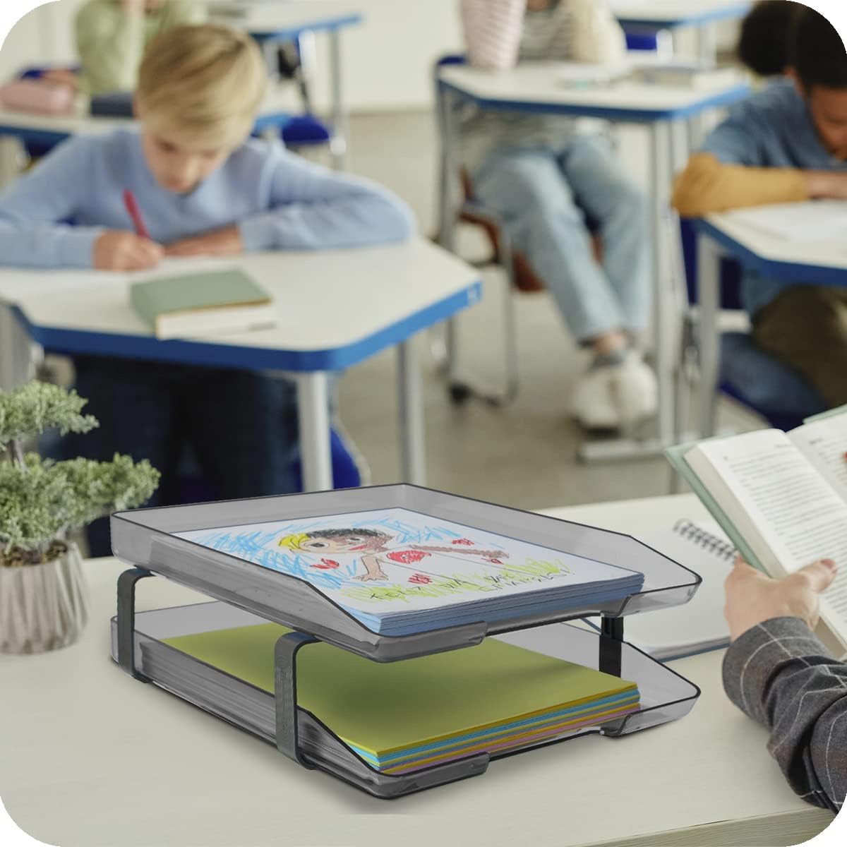 Acrimet Traditional 2 Tier Letter Tray, Front Load Design, A4 Letter Size, Desktop Organizer (Plastic) (Smoke Color)