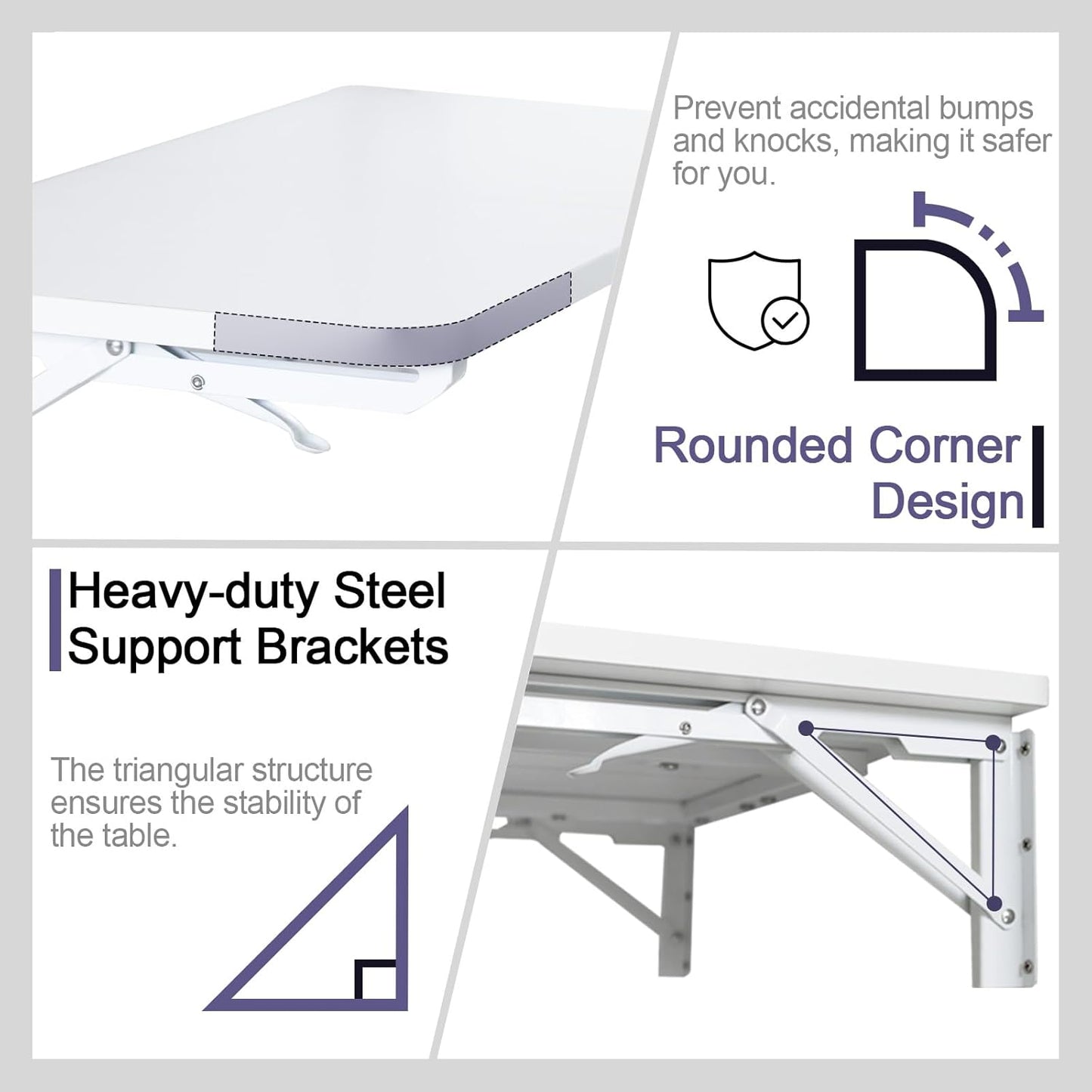 TEAMIX Wall Mounted Folding Table, White Floating Desk for Small Spaces Laundry Shelf with Heavy Duty Brackets Floating Desk for Garage, Utility Room, Kitchen, Laundry Room