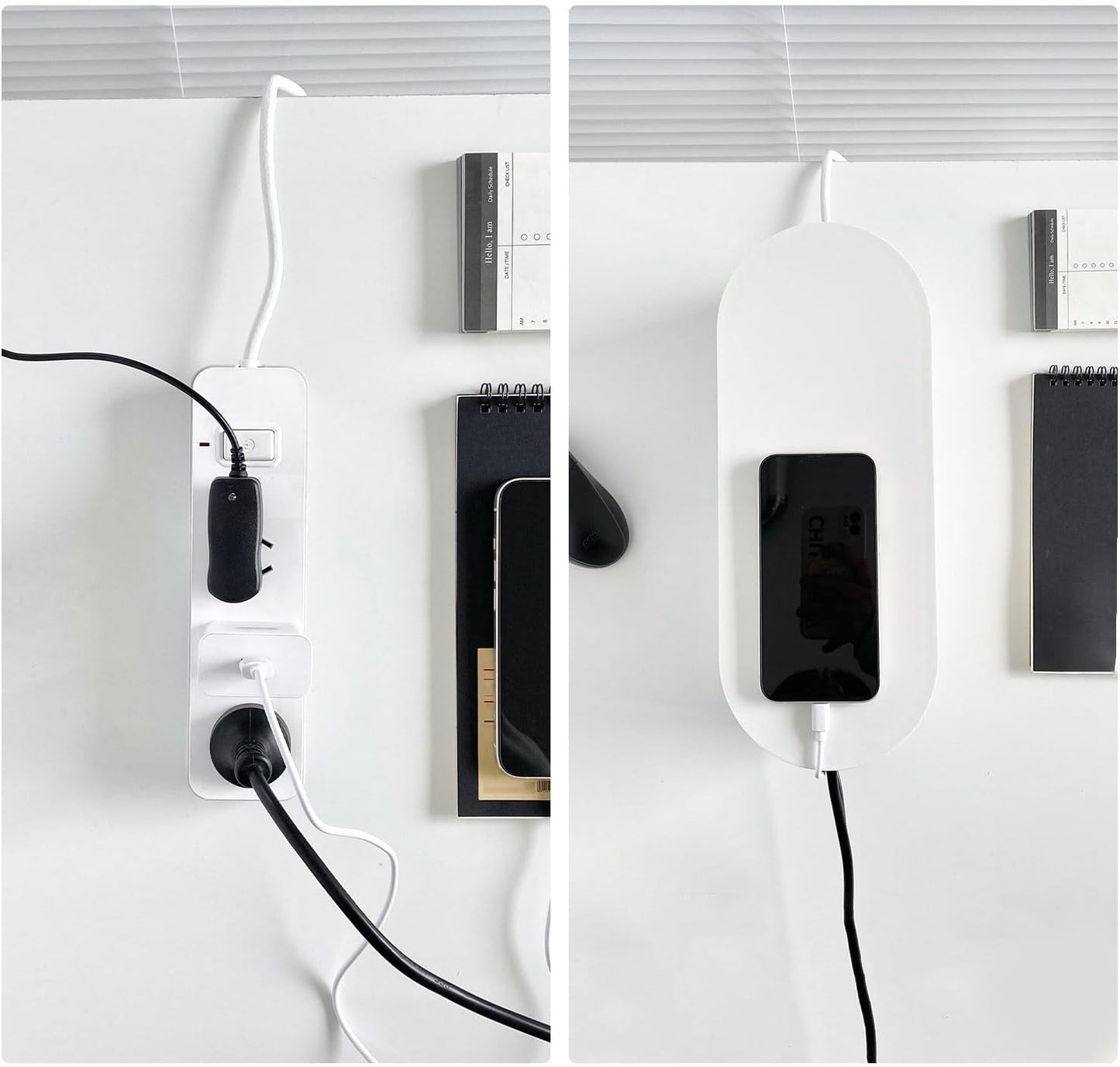 2 Pack White Cable Management Box, Plastic Cord Organizer Box Under Desk, Power Strips Hider for Home Office, Phone Charger, Electronics Wires, Surge Protector Cover Bin (Large)
