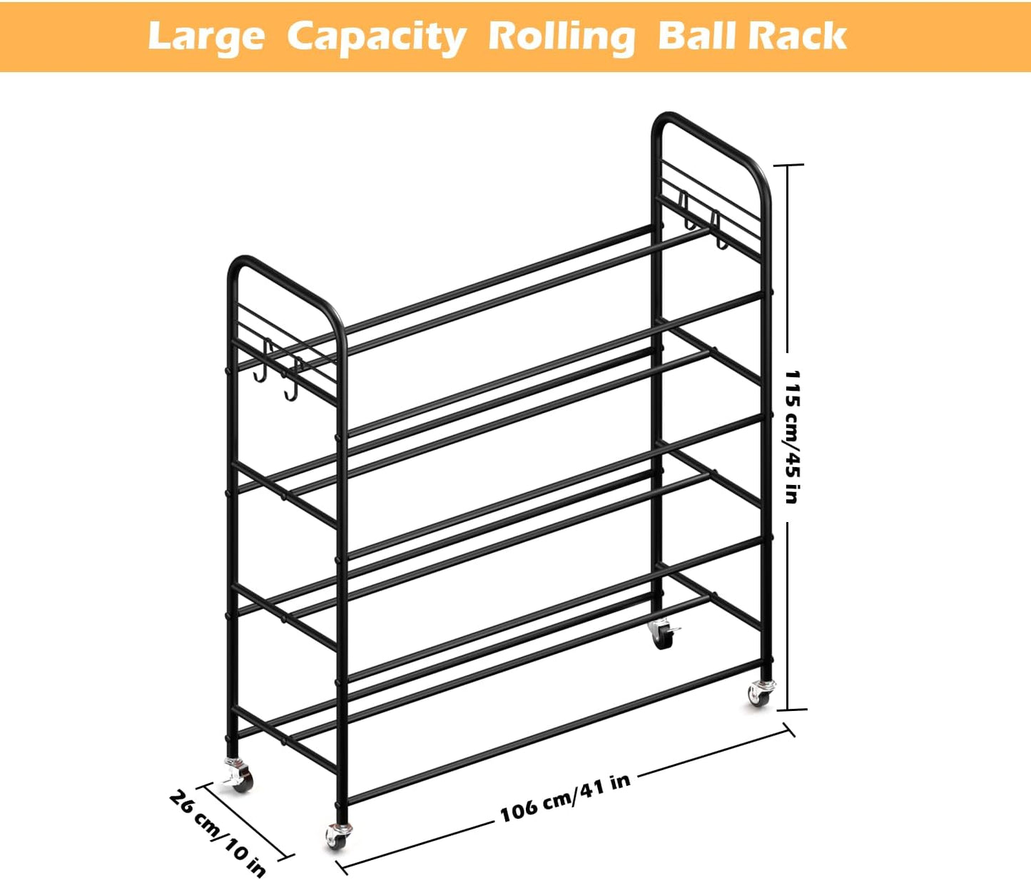Ball Storage - Basketball Cart With Wheels Garage Volleyball Storage Sport Equipment Holder Organizer For Indoor Outdoor,Metal Storage Rack For Playgroup,Gym And School