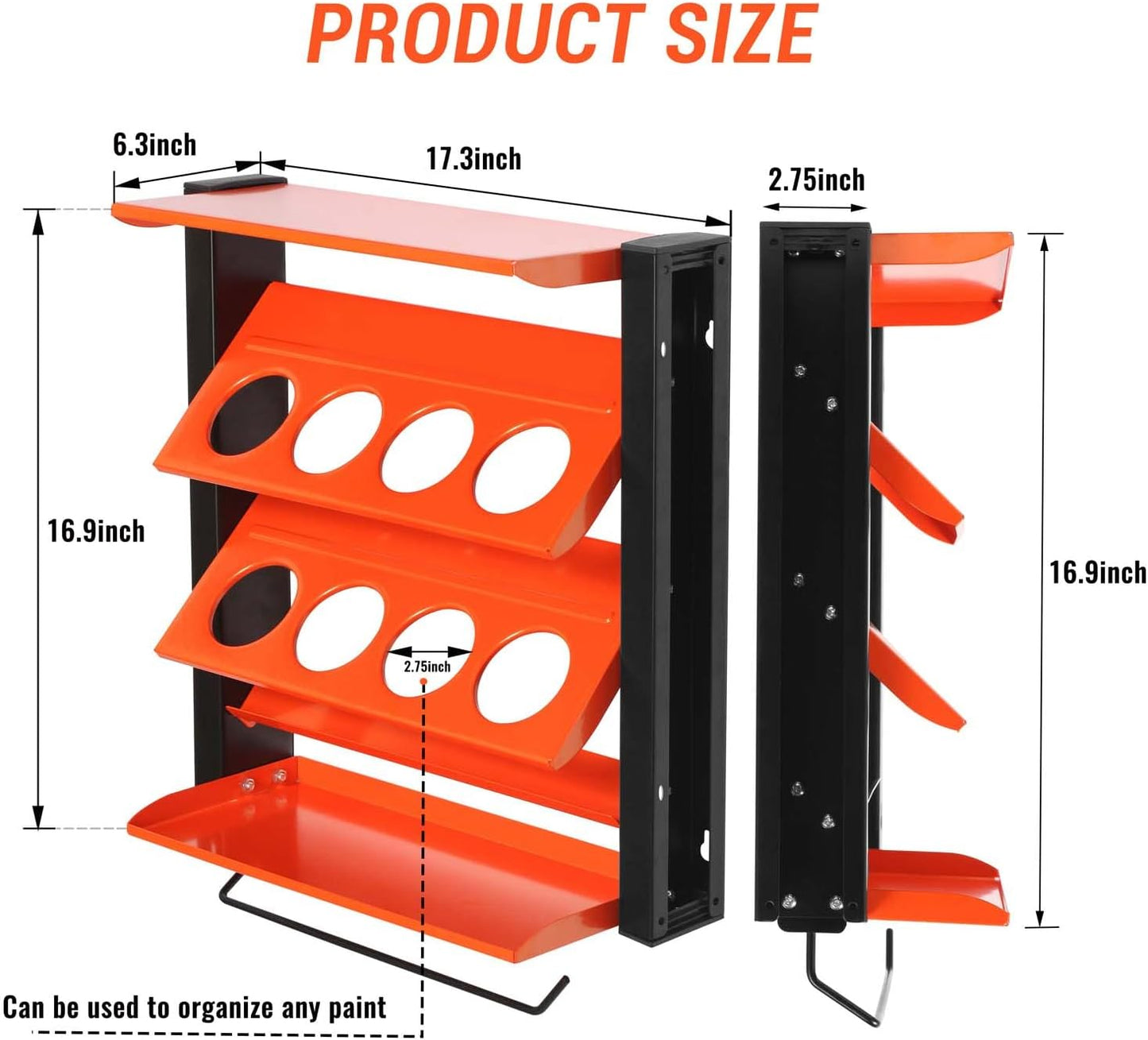 Wallmaster Spray Can Holder, Lube Can Wall Mount Storage Rack Heavy Duty Paint Bottle Organizer for Garage & Home | 8 Can Holes & 2 Shelf, Orange