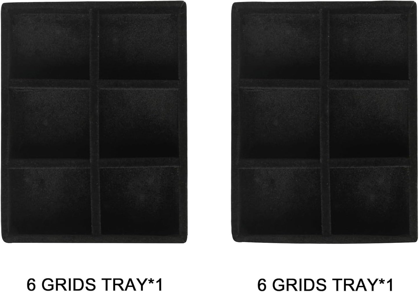 Frebeauty Small Jewelry Tray Set,Stackable Velvet Jewelry Organizer Tray,Mini Jewelry Drawer Organizer,Drawer Inserts,4.92 x 3.74 x 0.9 Inches,6 Grid Earring Organizer for Women(Set 2,Black)
