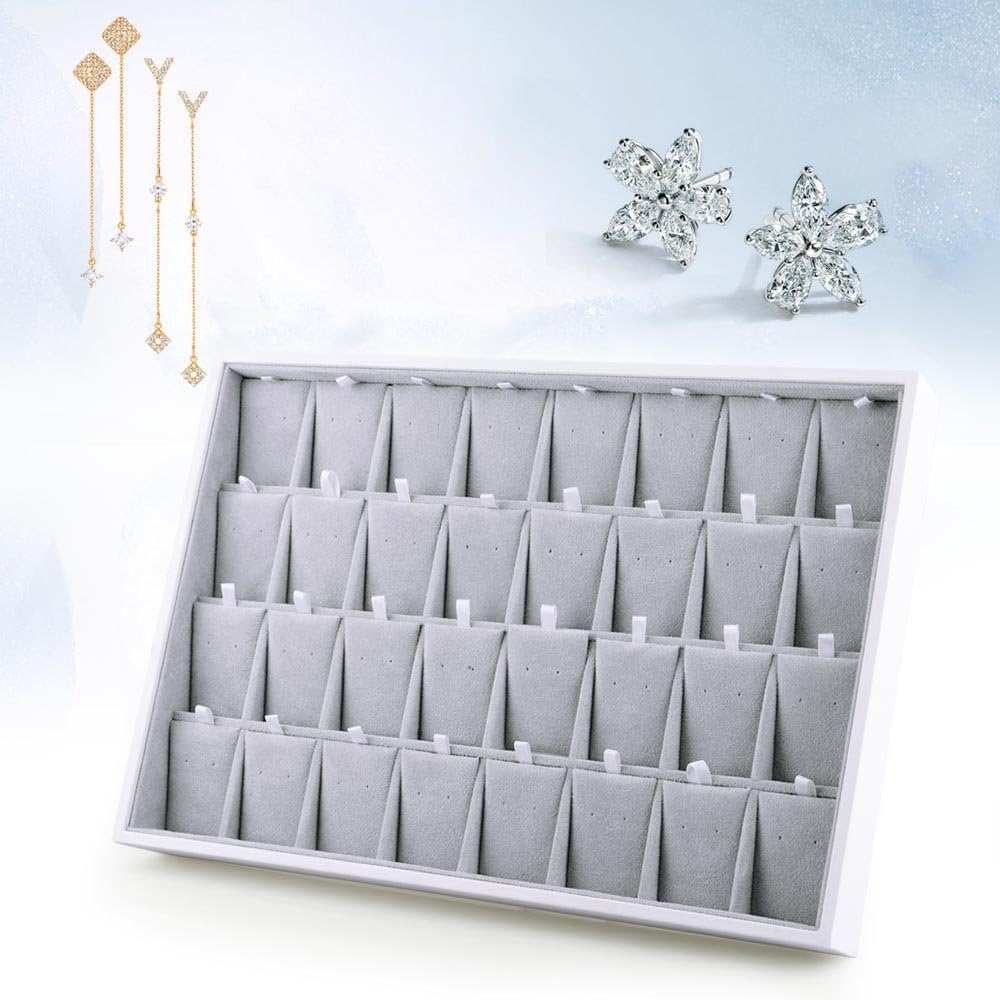 Oirlv Velvet Stackable Jewelry Tray 32 Grids Earrings Organizer Display Showcase Jewelry Storage trays