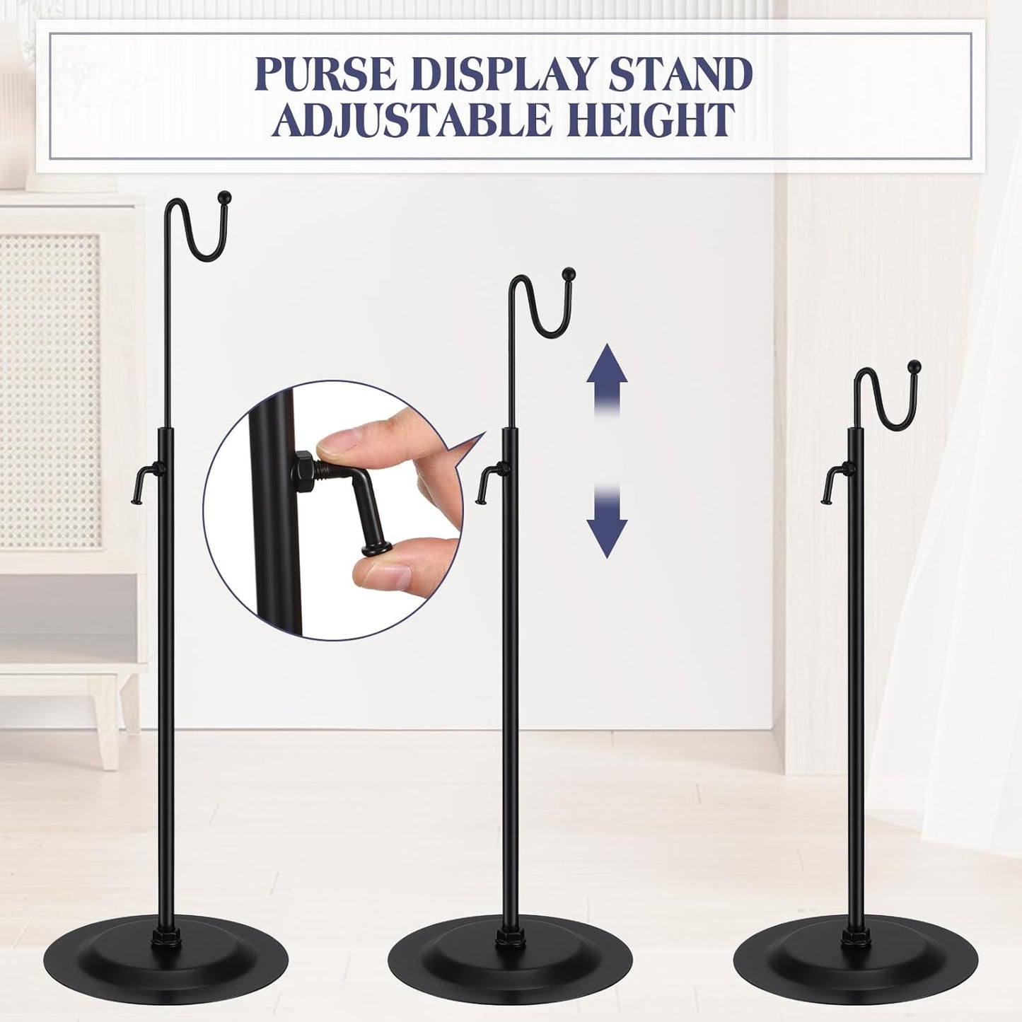 Therwen 6 Pcs Bag Display Stands Purse Display Stand Adjustable Height Handbag Holder for Home Boutique Store Counter Retail(Black)