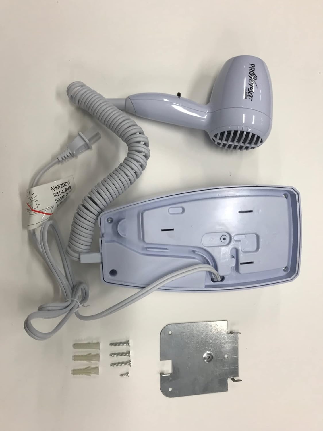 Jerdon Wall-Mount Hair Dryer - White Plug-in Hotel Style with 32 Power Cord - Wall Mounted JWM8C