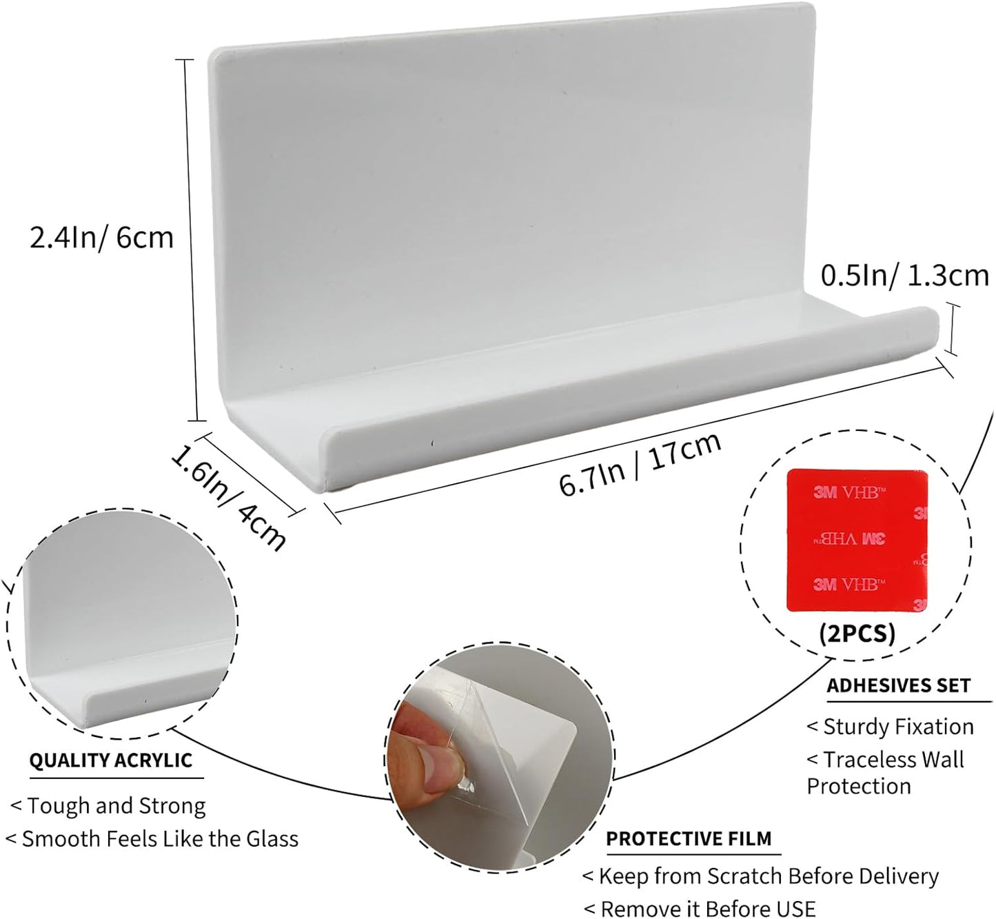 Adhesive Tablet Wall Mounted Phone Holder Acrylic Floating Shelves,eReader Wall Holder Smartphone Holder Stand for Bedroom,Living Room,Dorm,Office Display Shelf(White)