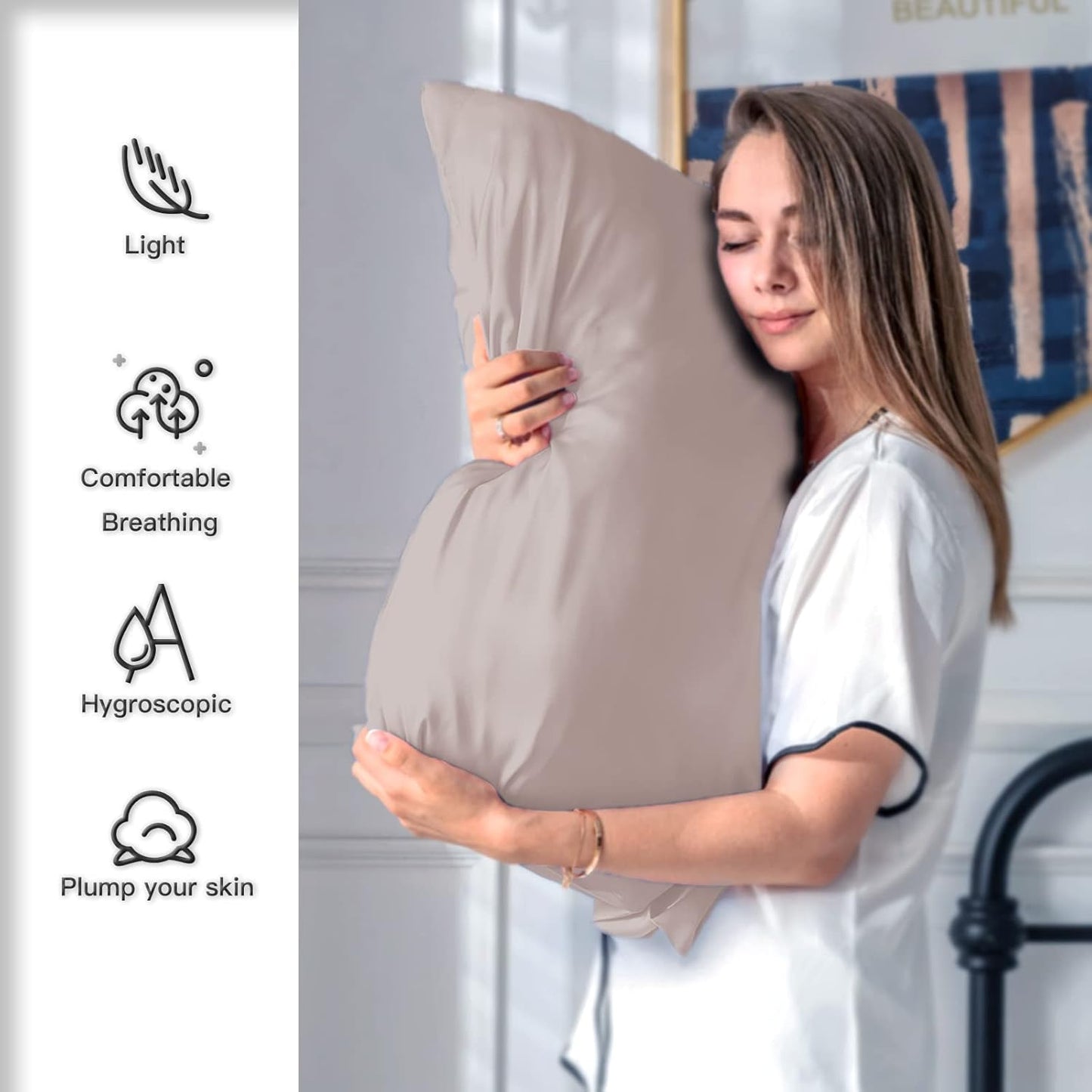 Silk Pillowcase for Hair and Skin,Soft,Breathable and Sliky 100% Queen Silk Pillow Case Set of 2,Both Sides Natural Mulberry Silk Pillowcases with Hidden Zipper(Queen Size 20"X 30",2pcs)