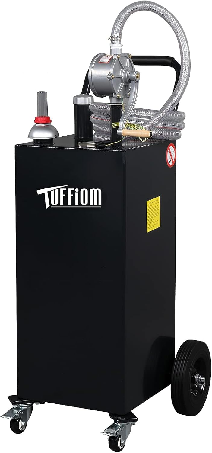 TUFFIOM 30 Gallon Portable Gas Caddy w/Swivel Wheels,Fuel Storage Tank, Gasoline Diesel Can with Fuel Transfer Rotary Hand Siphon Pump for Automobile ATV Car Mower Tractor Boat Motorcycle