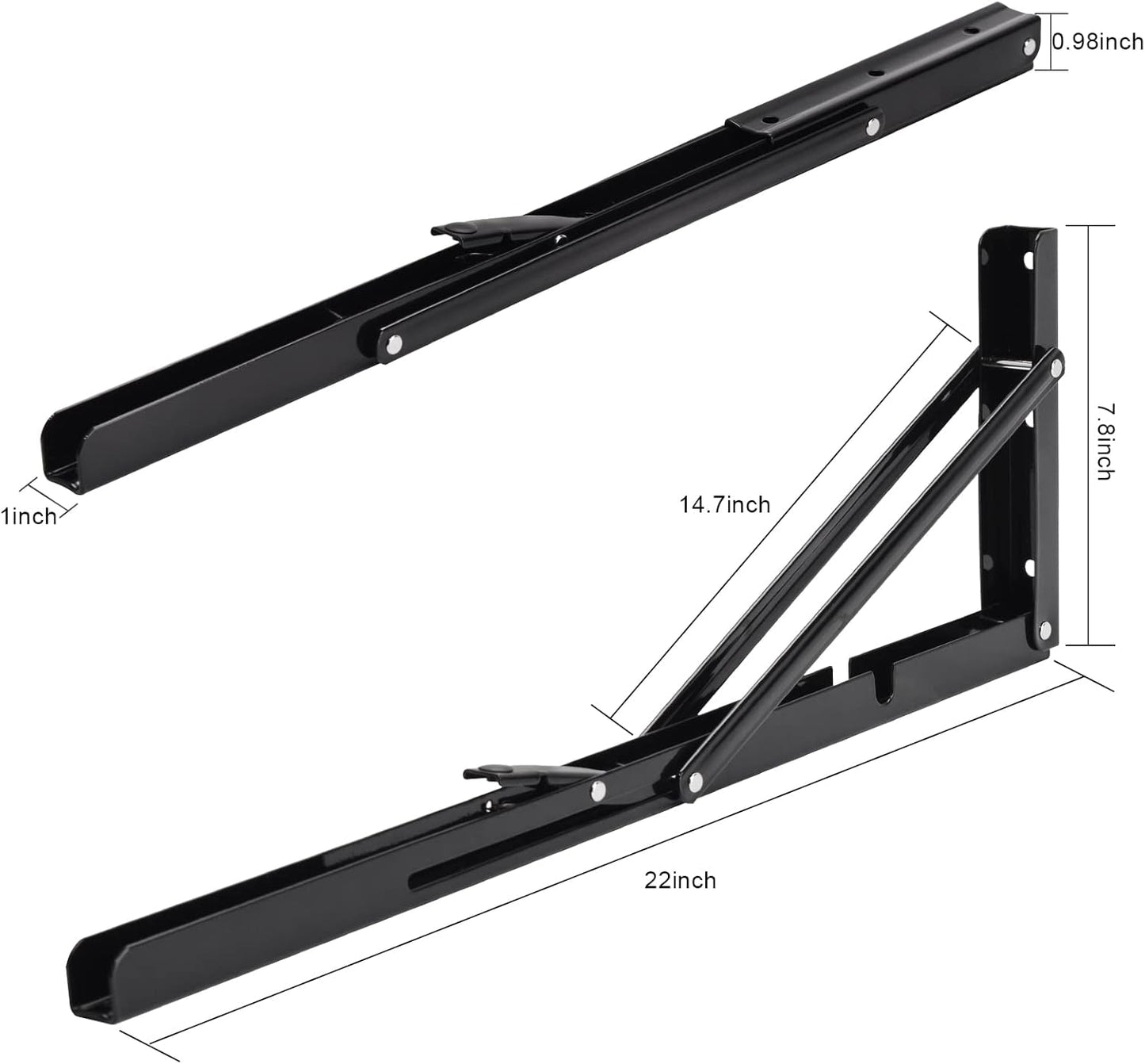 YUMORE Folding Shelf Brackets, 22 Inch Heavy Duty L Bracket, Black DIY Collapsible Shelf Bracket for Workbench Folding Table Hinge, Max Load: 330lb, Pack of 2