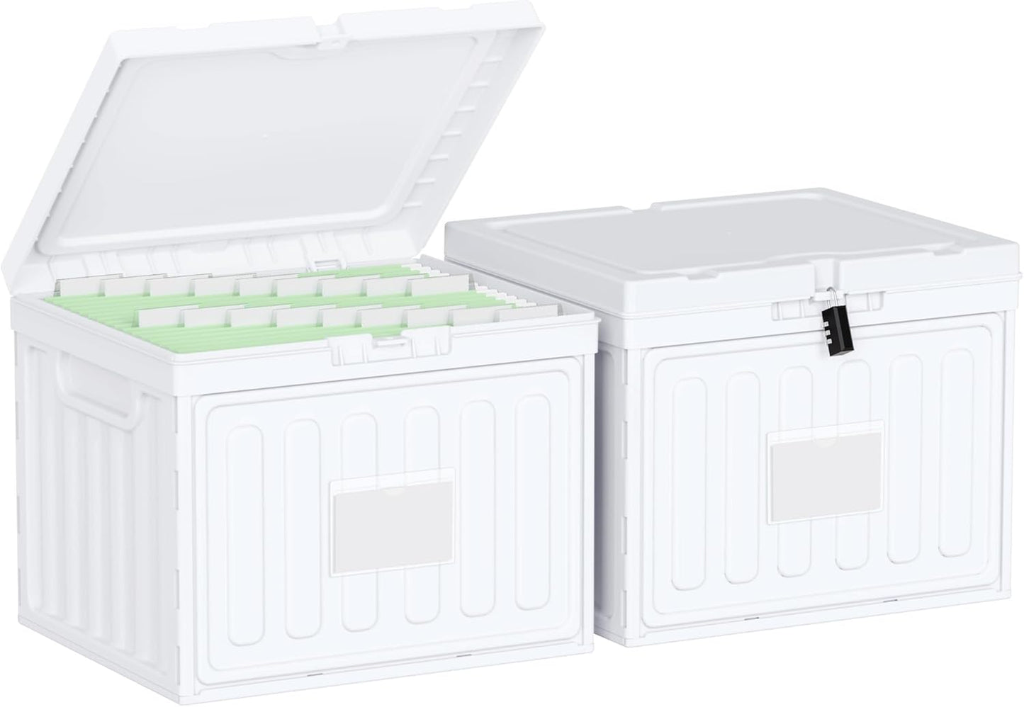 Oterri Plastic File Box with Lid for Letter Size File Folders, Hanging File Folder Box Collapsible File Organizer, File Cabinet Document Organization Home, Office (White, Large-2 Pack Without Folders)