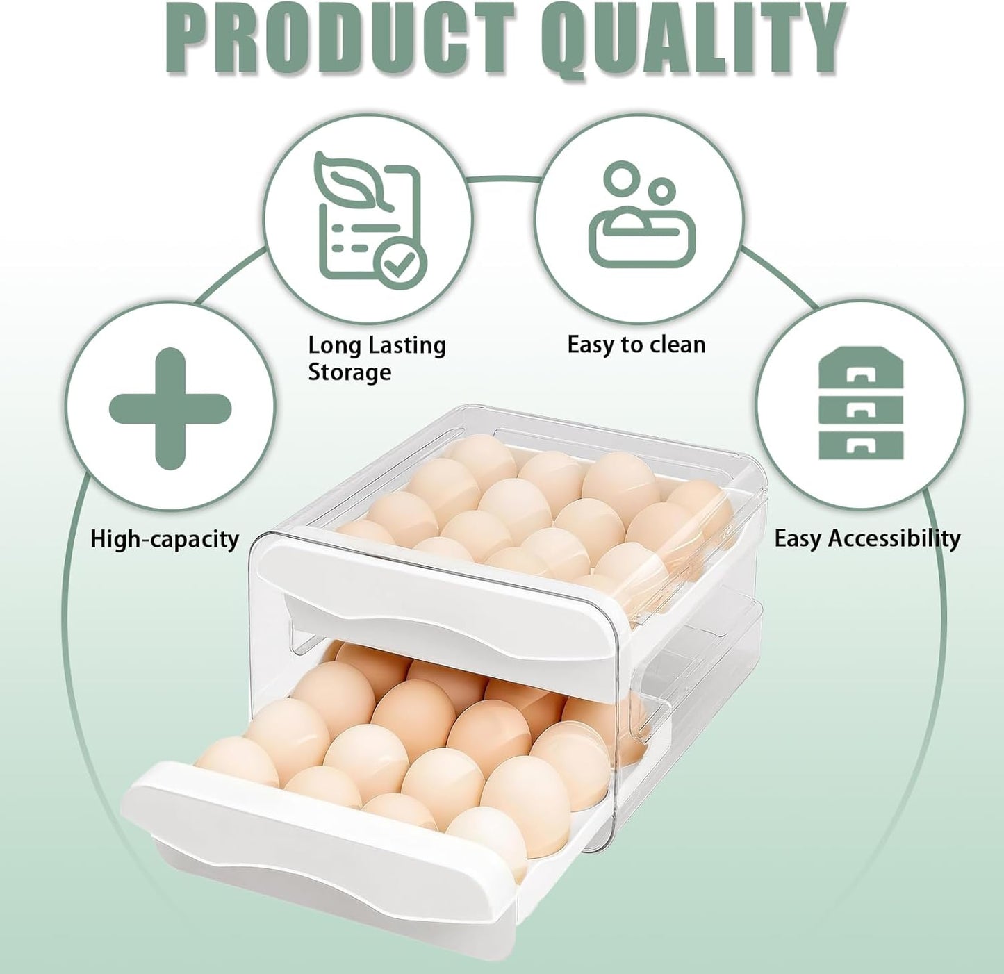 Refrigerator egg rack, egg container, egg storage box, double-layer transparent surface stackable, concave and convex handle kitchen storage organizer, bracket tray, refrigerator organizer (White)