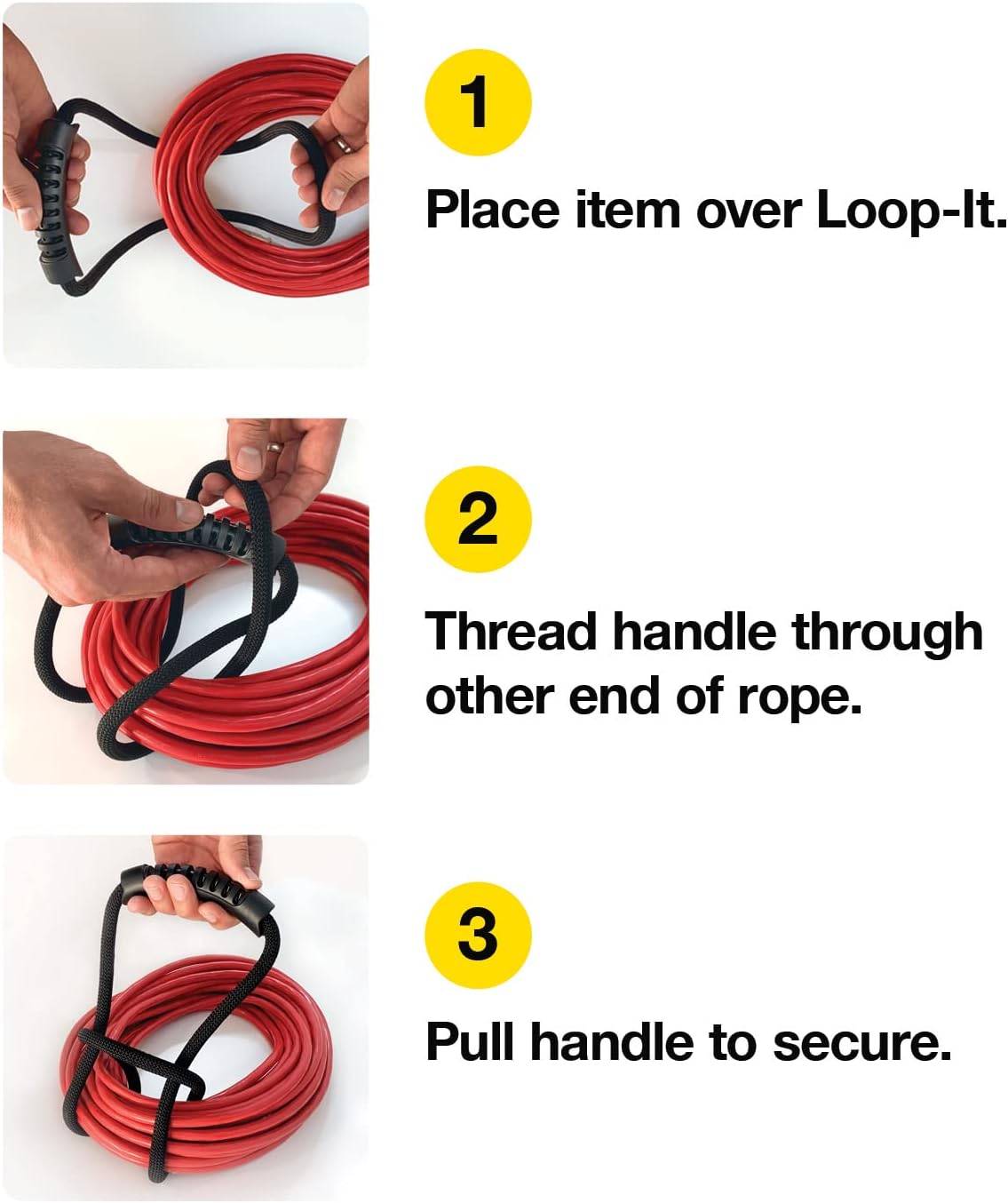 Loop-It Storage Straps by Wrap-It Storage - 18-inch (3-Pack) Black - Extension Cord Organizer, Vacuum Hose Holder, Shop Storage, Air or Water Hose Organizer for your Home, Garage, Boat, RV and More