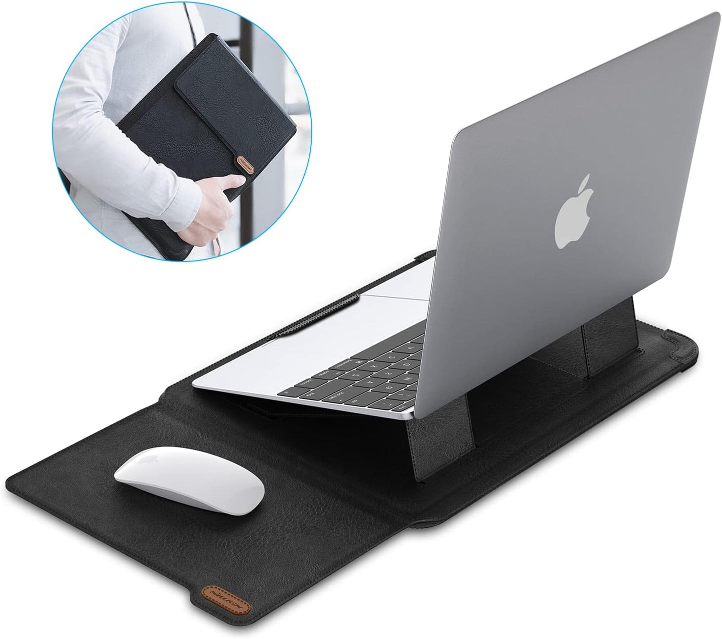 Nillkin Laptop Sleeve 15.6 inch, MacBook Sleeve with Adjustable Stand & Mouse Pad, 2 Stand Modes, 15 inch Laptop Case, MacBook Accessories, Slim for Samsung/Chromebook/HP 13-15.6, Black Texture