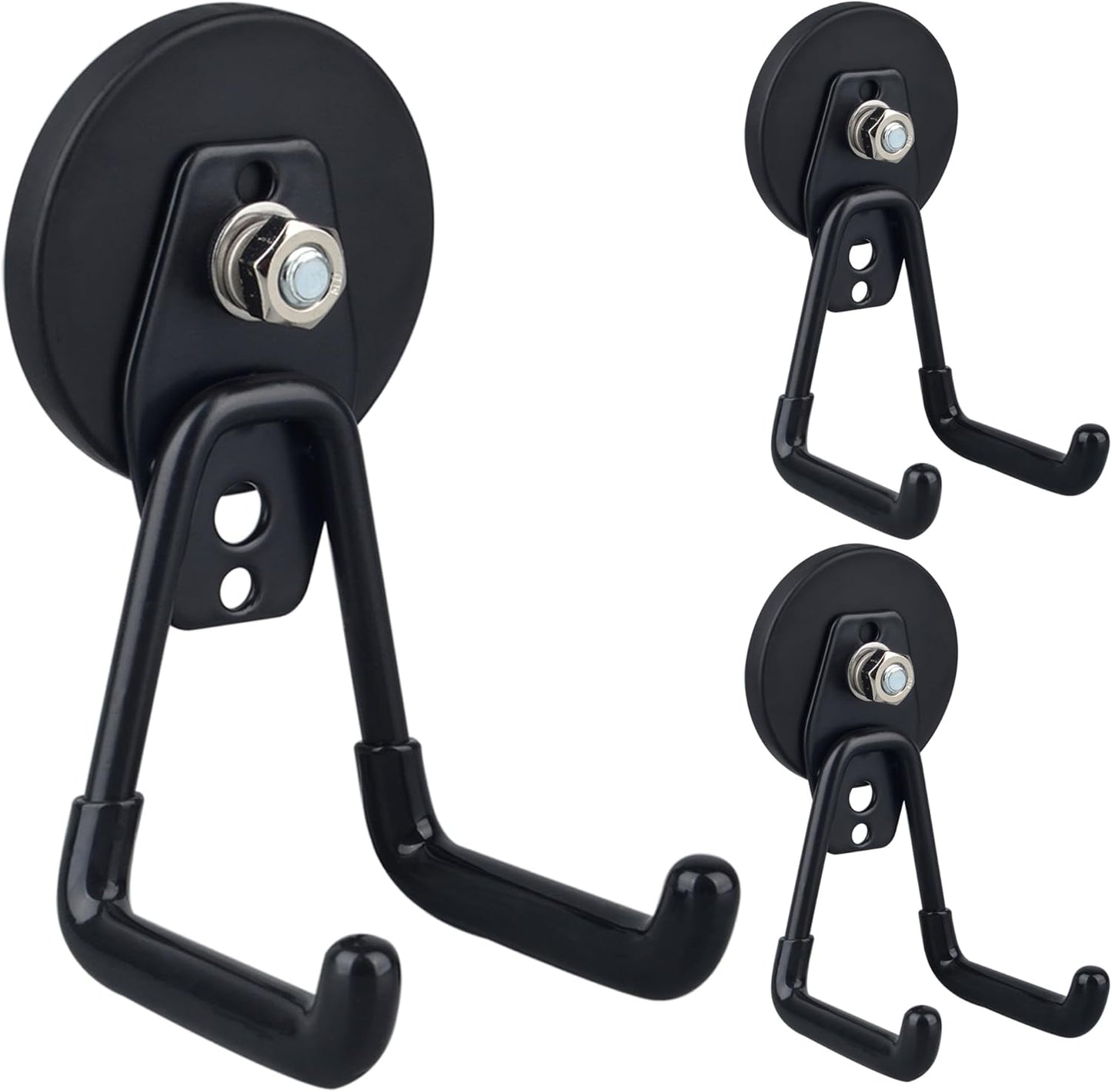 ULIBERMAGNET Heavy Duty Magnetic Garage Hooks,3 Pack Strong Large Magnet Hooks for Power Drill,Garden Tools,Hose,Pegboard,Garage, Workshop,Magnetic Storage Hook for Indoor Outdoor Hanging(Black)
