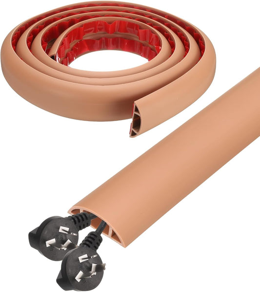 HARFINGTON 6ft Cord Cover Floor W0.6 x H0.33 Inner Channel PVC Hide Extension Cable Floor Wire Hider Wire Covers Protector for Prevent Cable Trips Cables Management, Brown