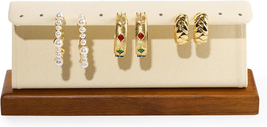 Solid Wood Jewelry Earrings Display Stand Small Jewelry Display for Long Earrings(Beige)
