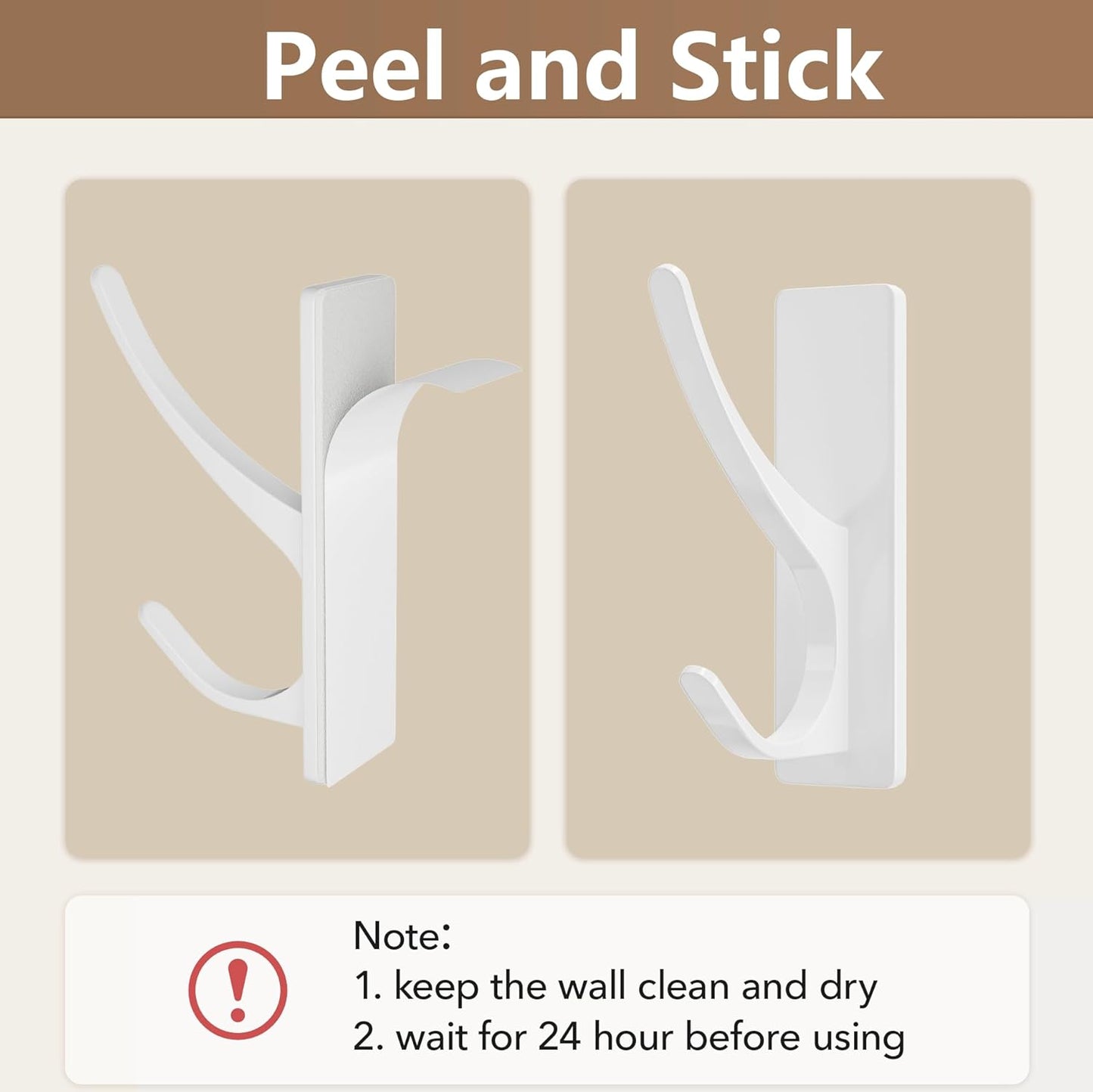 pickpiff Self Adhesive Coat Hooks for Hanging, Heavy Duty Stainless Double Wall Hook for Towel, Backpack, Hat, Sturdy Metal Hanger for Bathroom, Bedroom, Door, Wall Mounted, 10 Pack, White