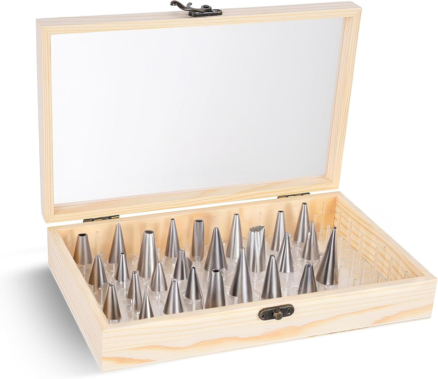 Piping Tip Organizer, Equipped with 200 Pcs of Cake Flower Nails, Holds 60 Piping Tips, Cake Decorating Tools, Baking Tools, Cake Decorating Tips Storage Box Made with Wood, Piping Tip Sold Separately