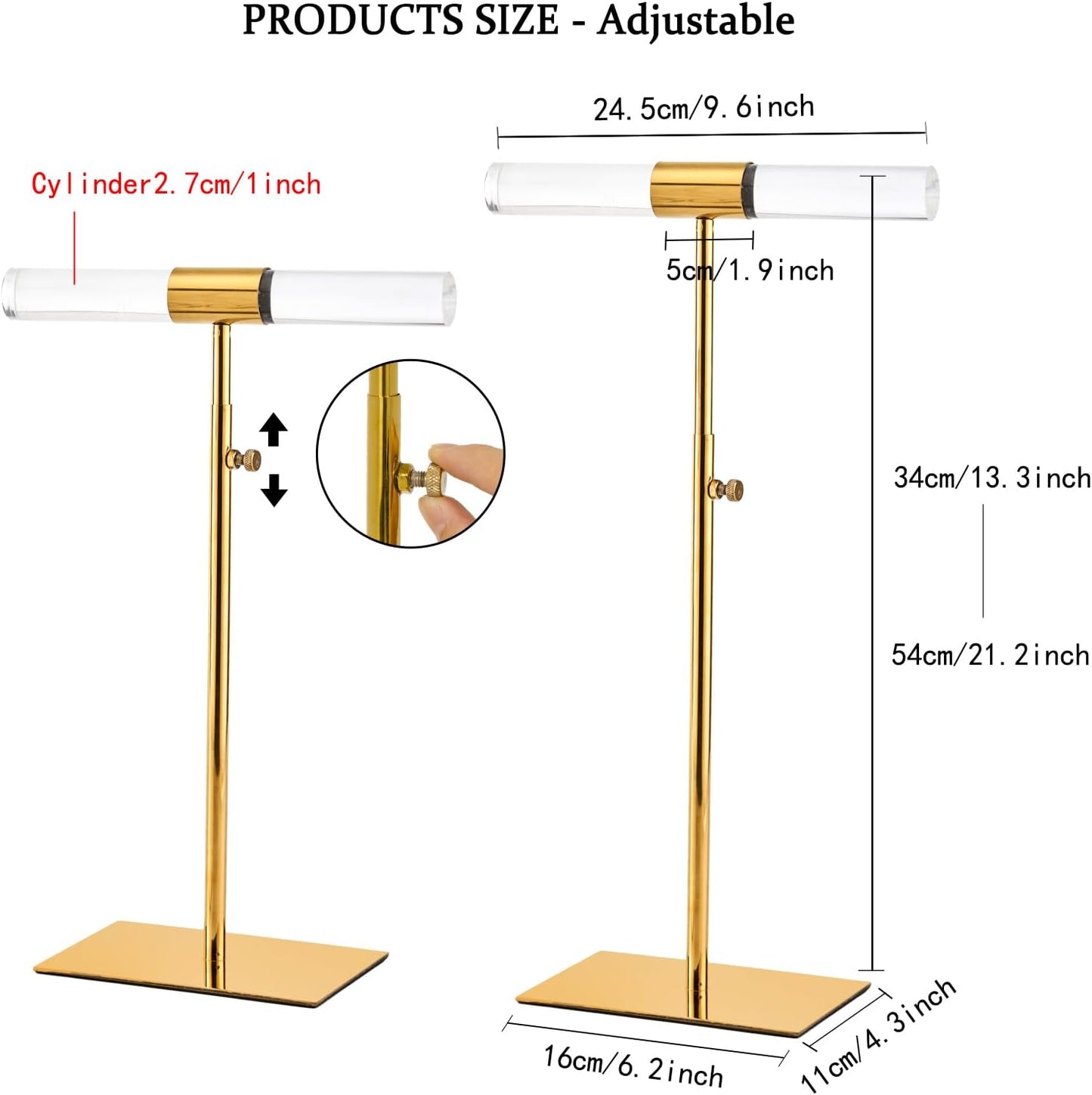 Set of 2 Acrylic Display Stand Jewelry Towers Stands Stainless Steel Adjustable Height Long Necklaces Stand Tabletop Jewelry Organizer for Home Store Boutique