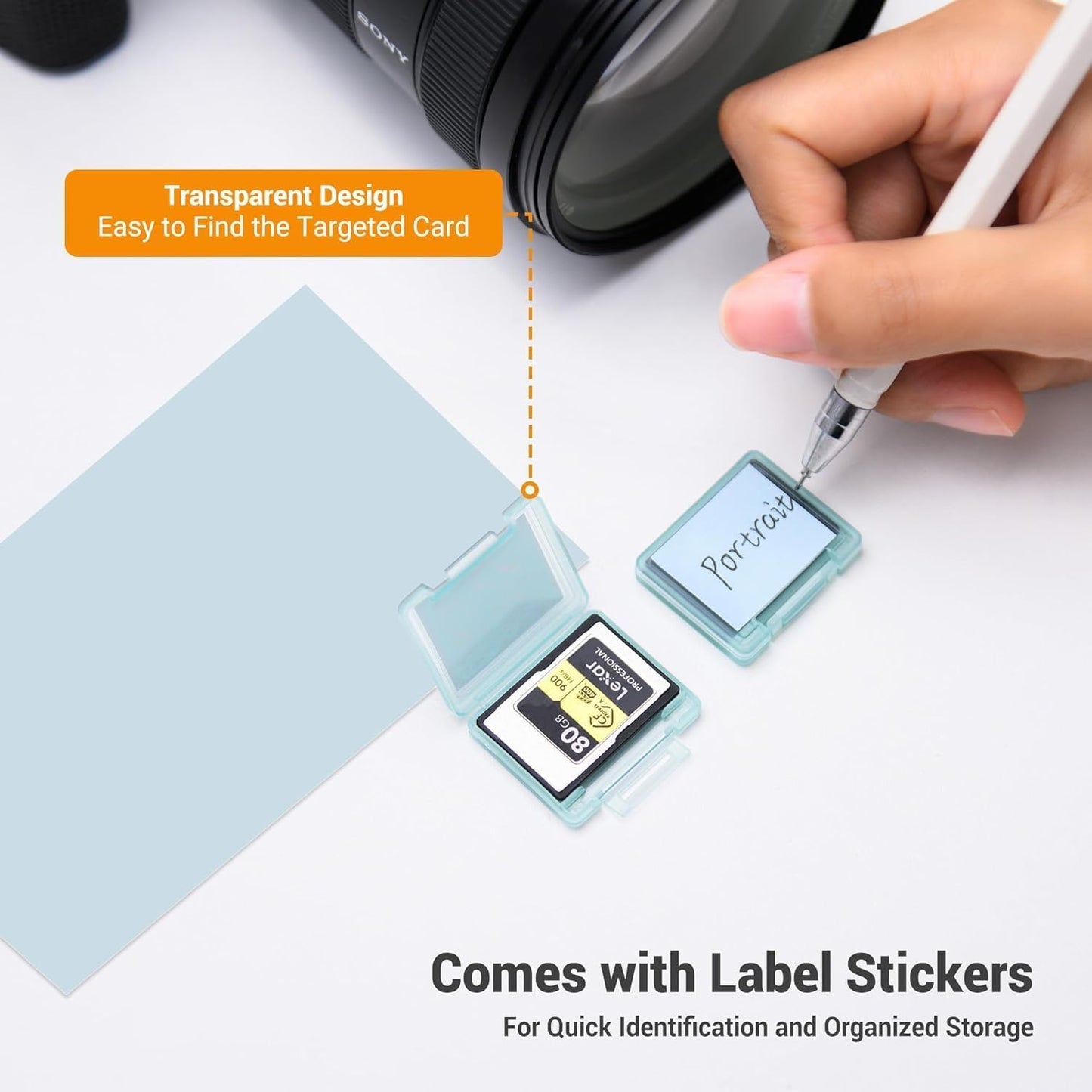 KIWIFOTOS 6 Pack CFexpress Type-A Memory Card Case Translucent with Labels Storage CFA Anti-Shock Card Holder (Case Only)