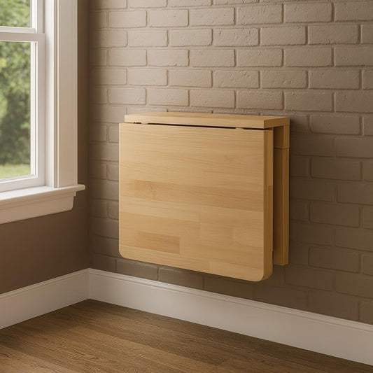 MM MELISEN Wall Mounted Desk - 32x24 Inch, Walnut Finish Solid Wood Desk for Bedroom Office or Laundry Room. Folds Down for laptops, up for Space. Ideal for Apartments, dorms, and Small Homes