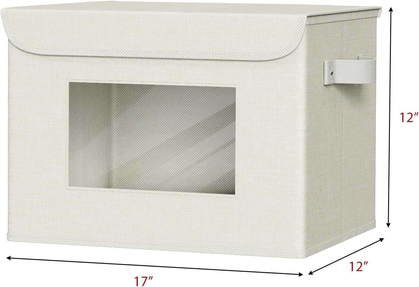Univivi Fabric Foldable Storage Boxes with Lids [4-Pack] Collapsible Storage Bins for Clothes Closet Organizers with Handles Storage Cube Basket for Home, Office, Bedroom (Beige, 17"" x 12"" x 12"")