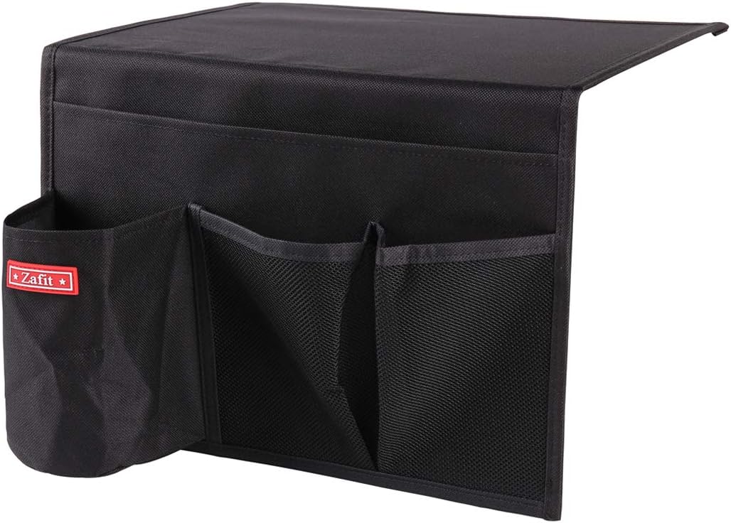 Bedside Storage Organizer - Table Cabinet Organizer Caddy for Remotes, Phone, Glasses (4 Pockets - Black)