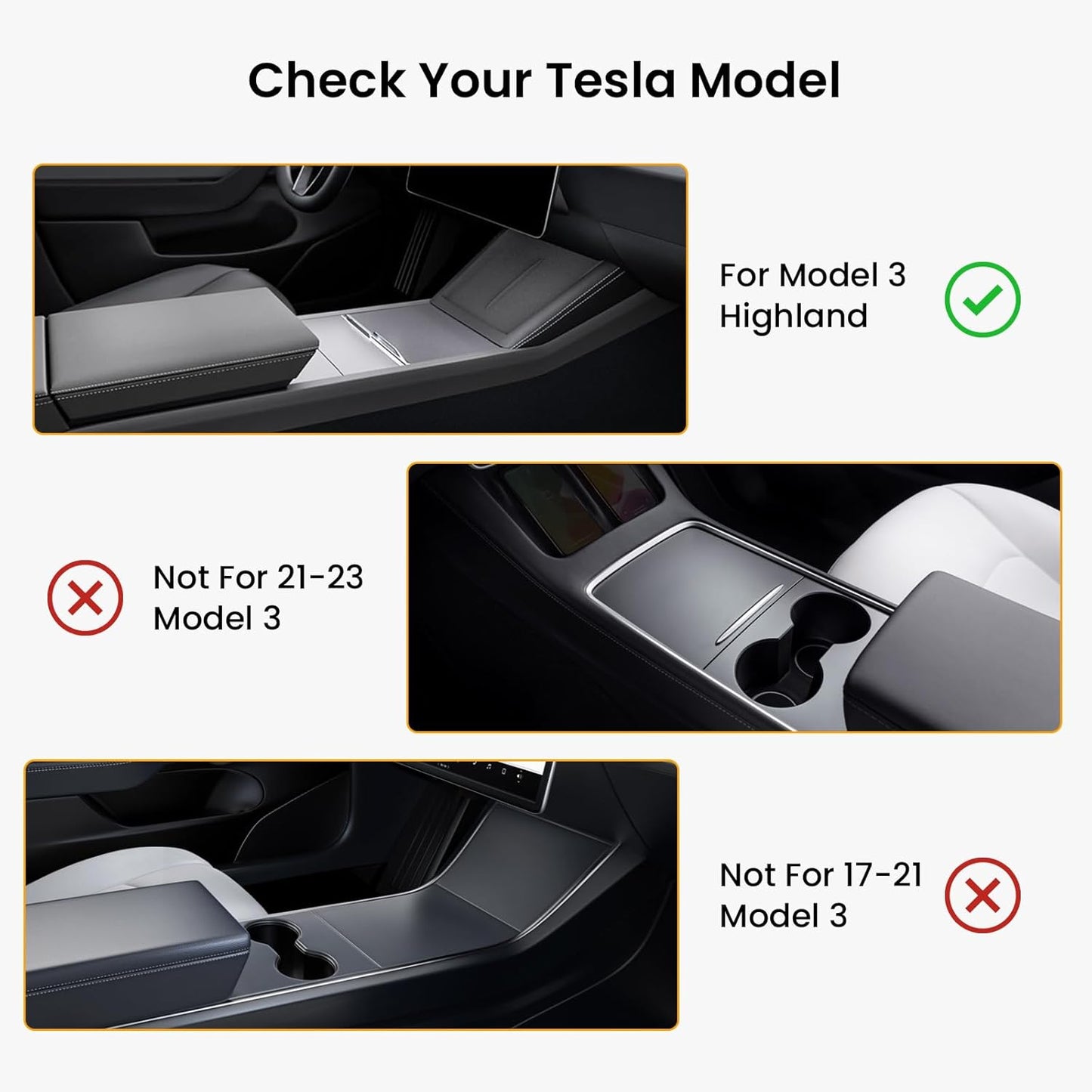 6PCS Center Console Organizer Tray for Tesla Model 3 Highland 2024 2025 Car Accessories with Armrest Storage Tray, Hidden Storage Box, Cup Holder Insert, Camera Privacy Cover, Glove Box Hook