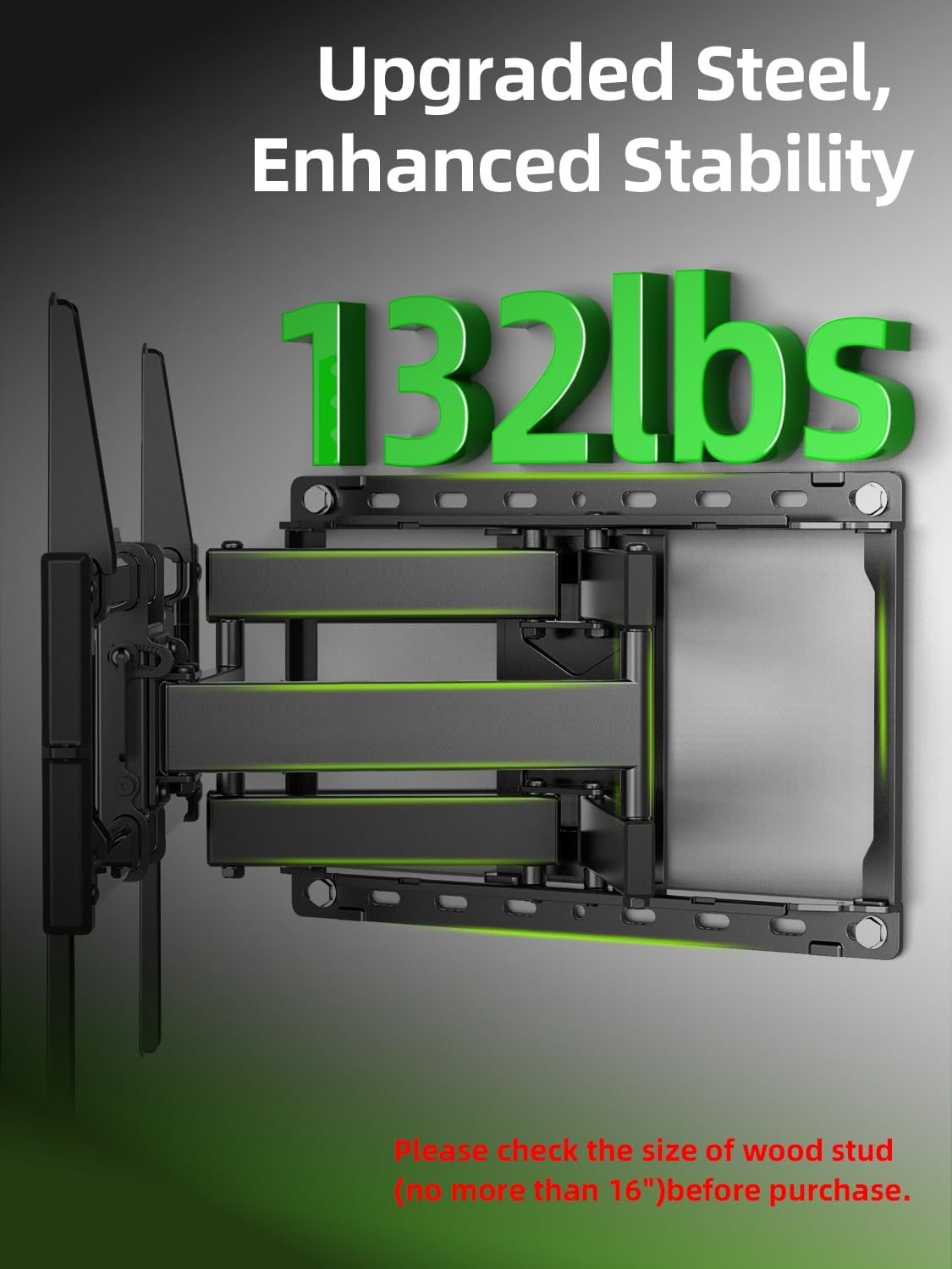 USX Mount Full Motion TV Wall Mount for Most 42-86 inch Flat Screen/LED/4K, TV Mount Bracket Dual Swivel Articulating Tilt 6 Arms, Max 16" Wood Studs, VESA 600x400mm, Holds up to 132lbs
