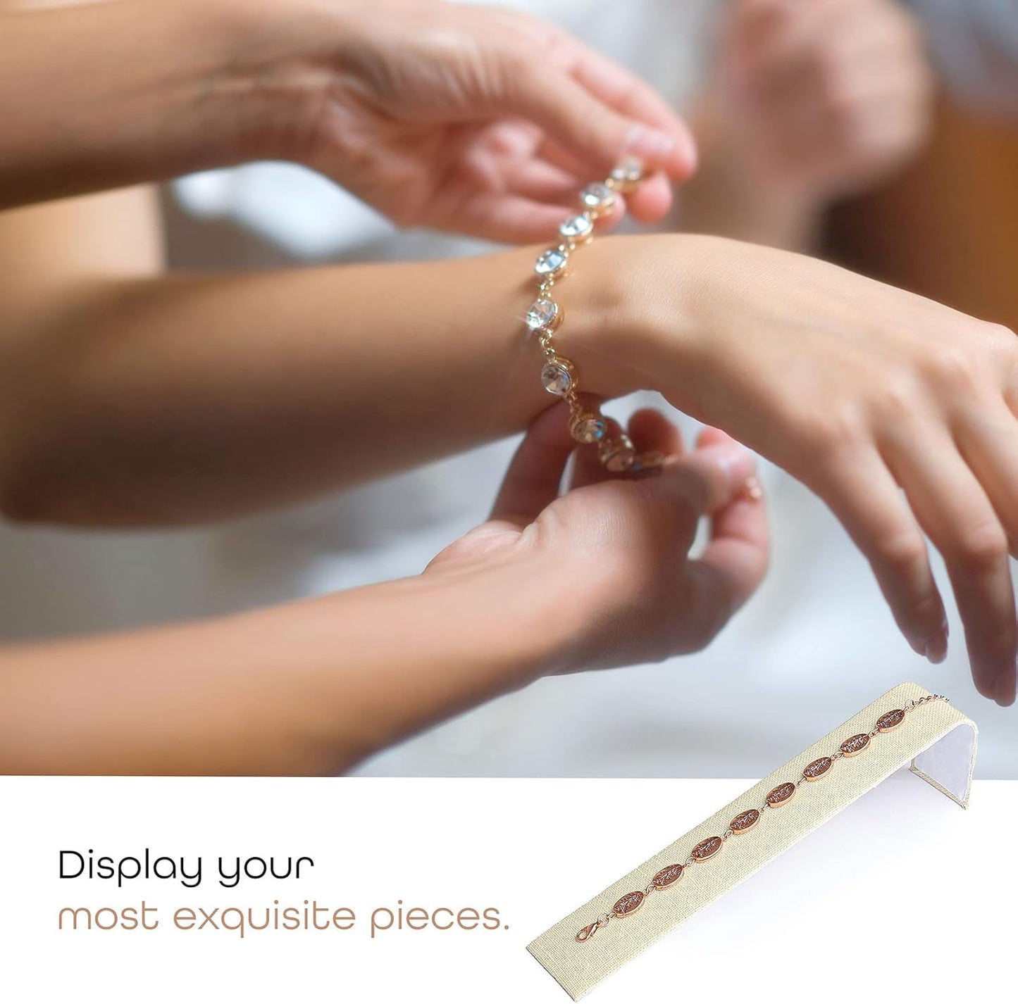 Novel Box 2 Pack Bracelet/Watch Ramp Beige Linen 2x8.25x2 Inches - Slim and Sleek Ramps for Jewelry Display - Bracelet Holder Organizer Stand for Wedding, Selling & Personal Use