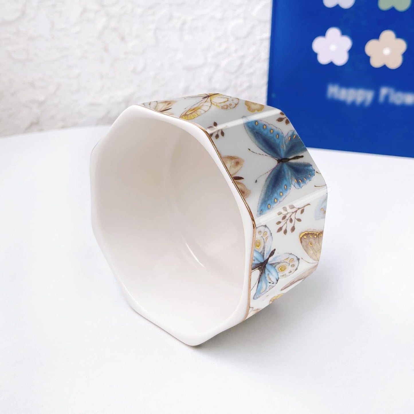 Ceramic Paper Clip Holder Gold Line Paper Clip Dispenser Organizer for Desk Cute Floral Butterfly Pattern Office Binder Clip Holder Bobby Pin and Hair Clip Holder Gift for Office Butterfly