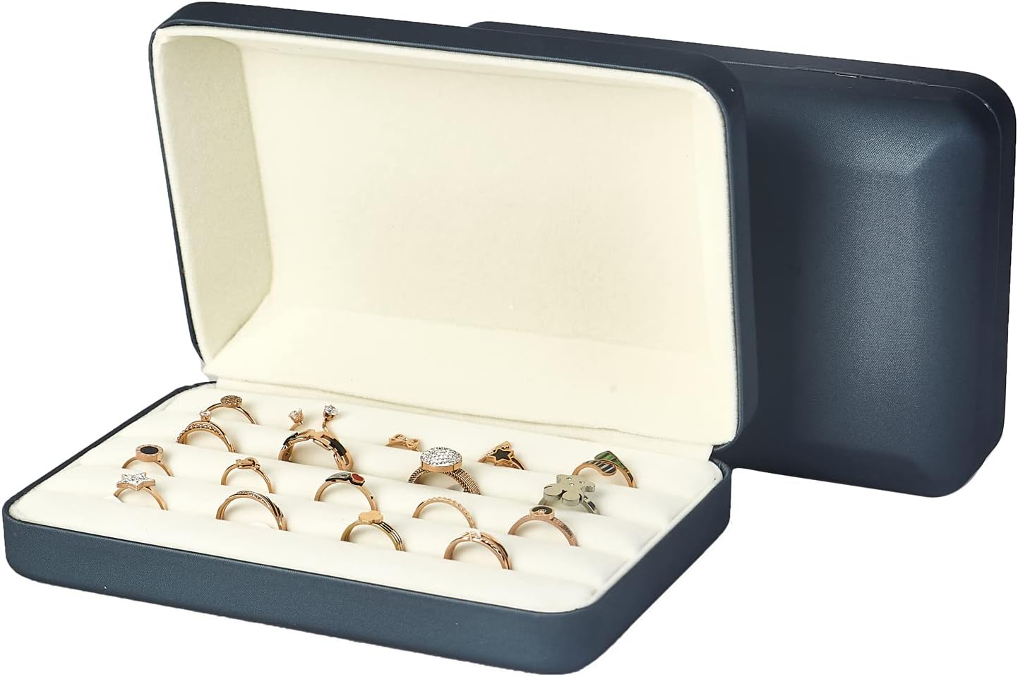 Jewelry Ring organizer Box, Portable Small Storage Display Case, Fashion Ring Tray Holder Showcase，Fits for Travel or Home Organizers (blue)