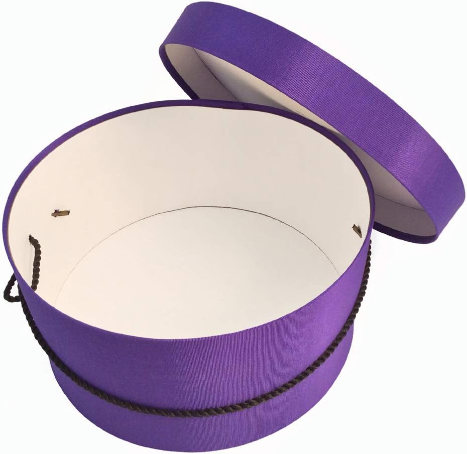 Sarah's Hat Boxes Classic Dark Purple Hat Box – 16.75" x 8.5" (Dia. x Ht.) Handmade in USA – Odorless Non-Toxic Adhesive, Cording Handle – Premium Storage for Hats & Accessories