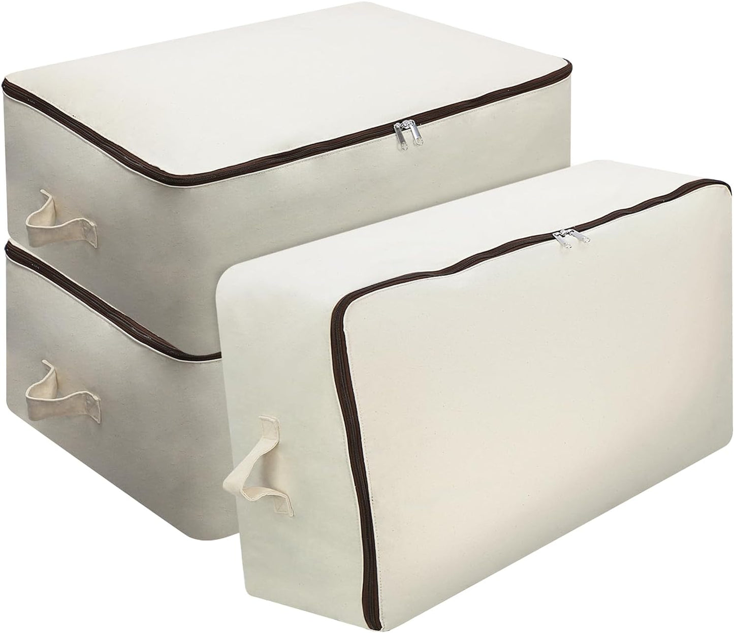 Omygarden 3 Pack Clothes Storage Bag Organizer with Sturdy Zipper for Quilts, Sweaters, Beddings, Blanket, Blouses and More, Beige