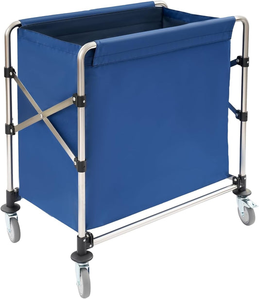 Commercial Laundry Cart with Wheels,Folding Laundry Hamper Cart,Heavy Duty Rolling Basket with Large Capacity,Sorter Trolley for Home Hotel Apartment (Blue, 34.25 * 19.7 * 36.22in)