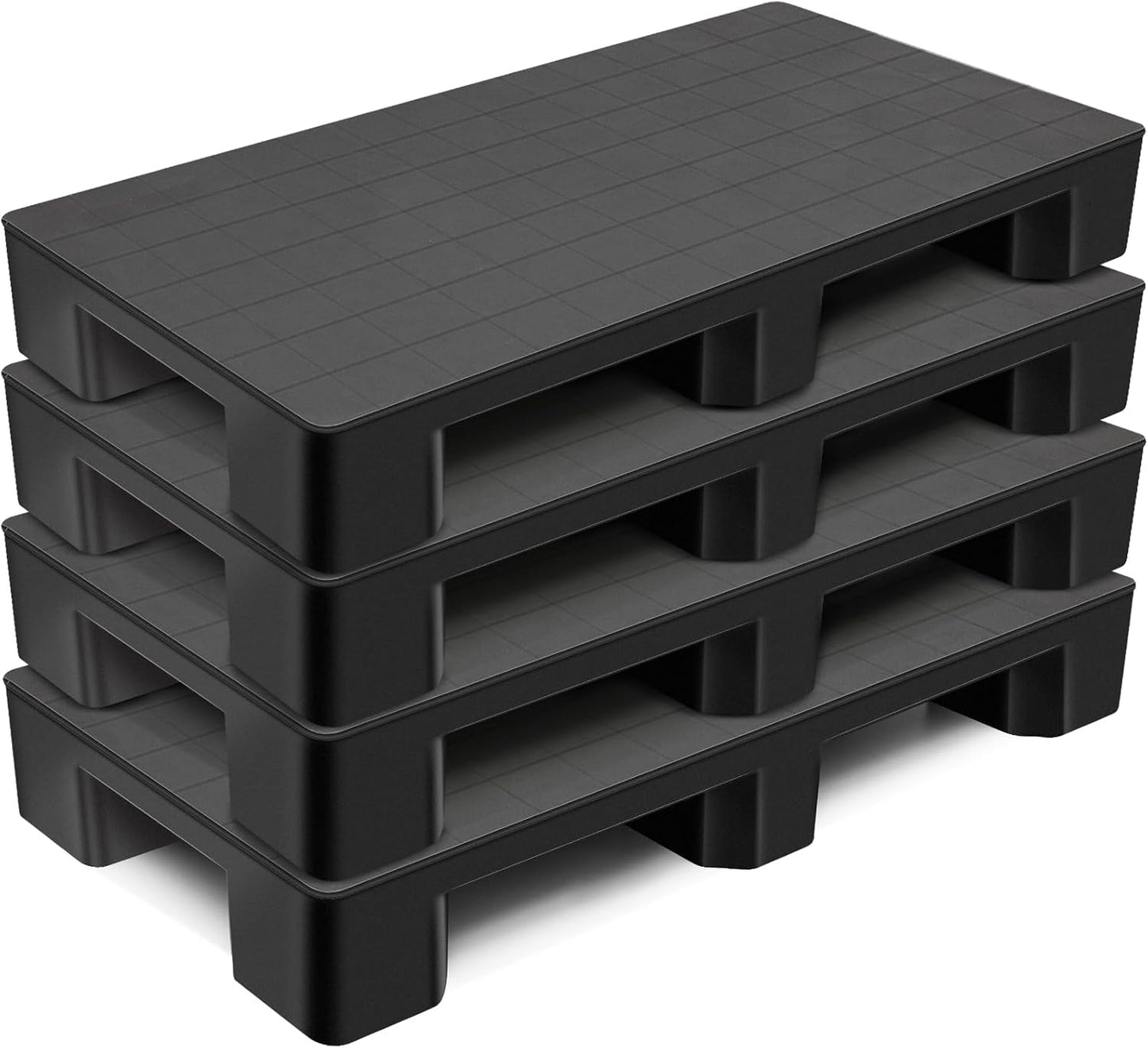 4 Pcs Plastic Pallet for Basement Storage Easy Stack Lightweight Floor Pallet Display Flooring Room Supermarket Christmas, Support up to 2000 Lbs (40'' L X 20'' W X 5.5'' H,Black)
