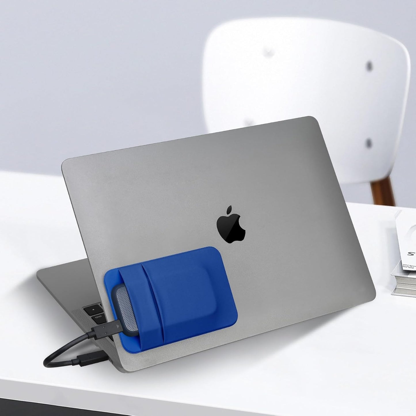 Lacdo Portable Hard Drive Sleeve for Laptop, 2-Pocket Stick on Pouch with Reusable Adhesive, for SanDisk, Samsung, Crucial, Portable External Solid State Drive SSD Hard Drive Carrying Case, Blue
