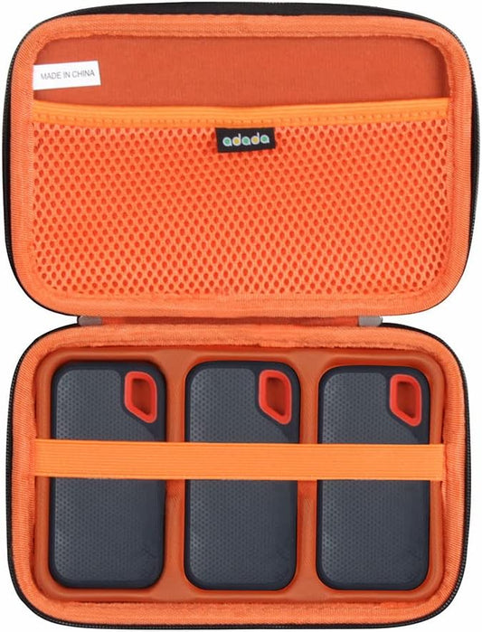Adada Hard Case for SanDisk 500GB / 250GB / 1TB / 2TB Extreme Portable SSD (Black+Orange, Case for 3 Hard Drives)