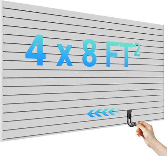 Ezlaino 4x8ft PVC Slat Wall Paneling - Thickened & Durable, Waterproof, Versatile | 75 lbs/sq ft Capacity | Fits Most Slatwall Accessories, Ideal for Garage, Home & Store Storage, Gray