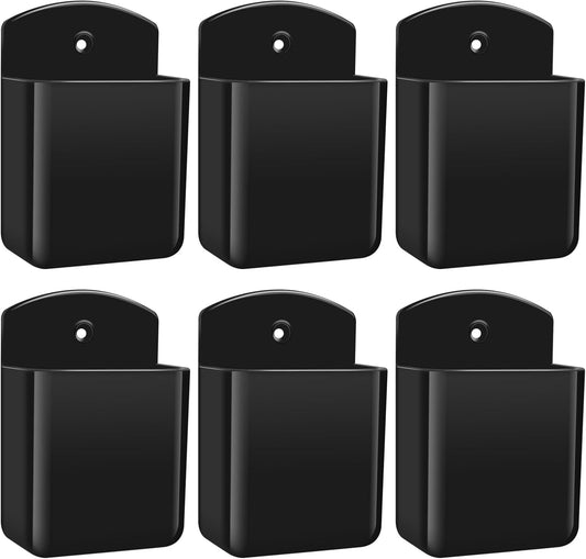 6 PCS Remote Control Holders Wall Mount, Self Adhesive TV Air Conditioner Remote Control Holder, Wall Mount Storage Box Organizer Wall Pen Holder Storage for Home Office School (Black)