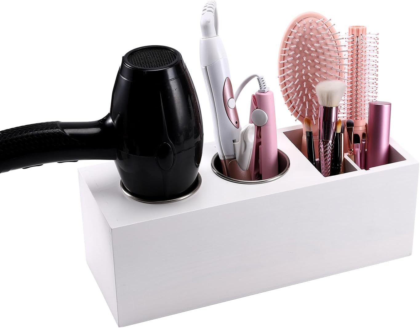 Hair Dryer Countertop Holder, Hair Tool Organizer Wall Mount, Blow Dryer Holder Cabinet Door Organizer, Bathroom Countertop Blow Dryer Holder and Curling Iron Holder (Cedar Wood, White)