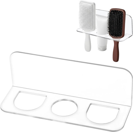 Bathroom Hair Brush Holder Wall Mounted Hair Brush Organizer with 3 Holes Non Perforated Wall Mounted Shaver Storage Rack for Combs, Curling Irons, Razors